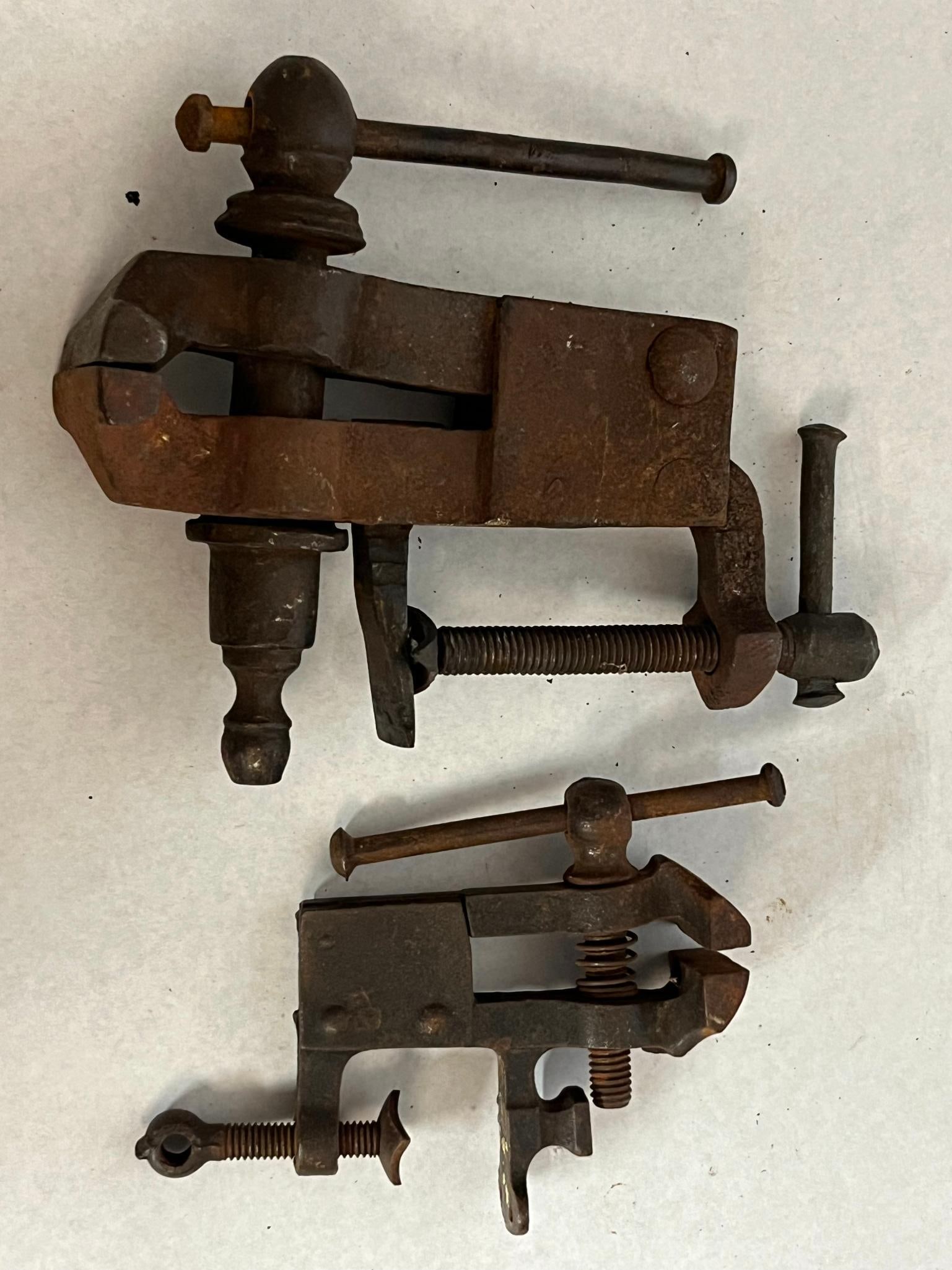 Pair Antique Wrought Iron Bench Vises (1 of 5)