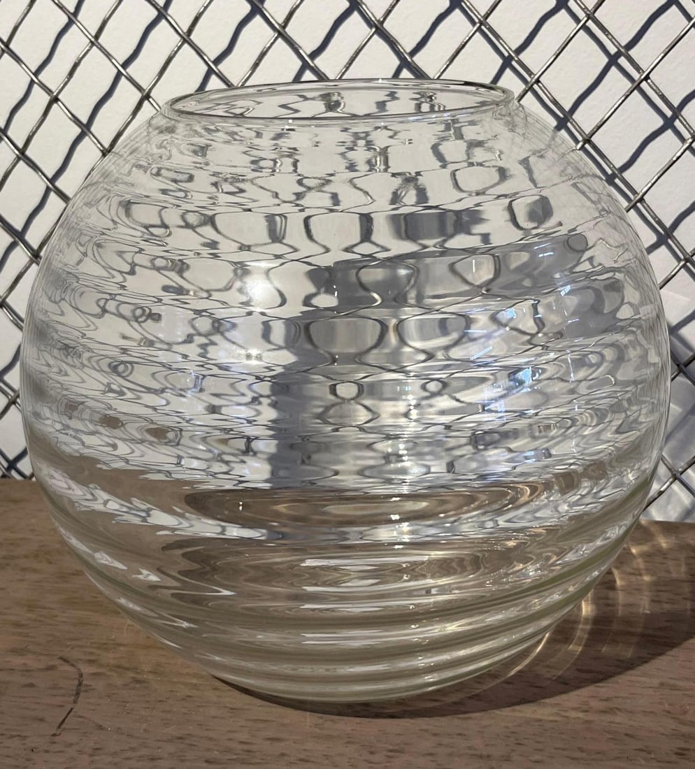 Optic Ribbed Clear Glass Spherical Vase (1 of 4)