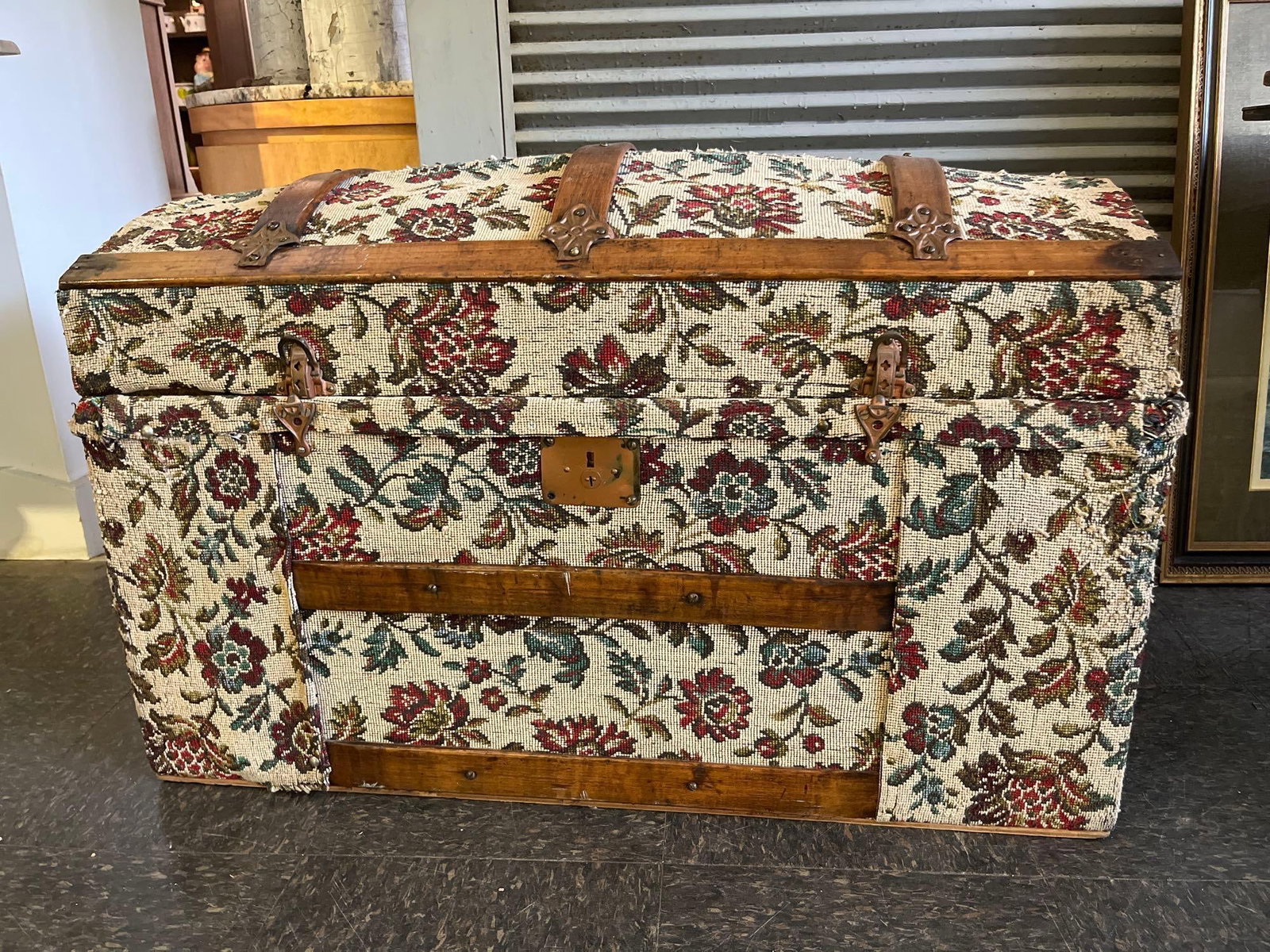 Victorian Era Covered Top Steamer Trunk (1 of 5)