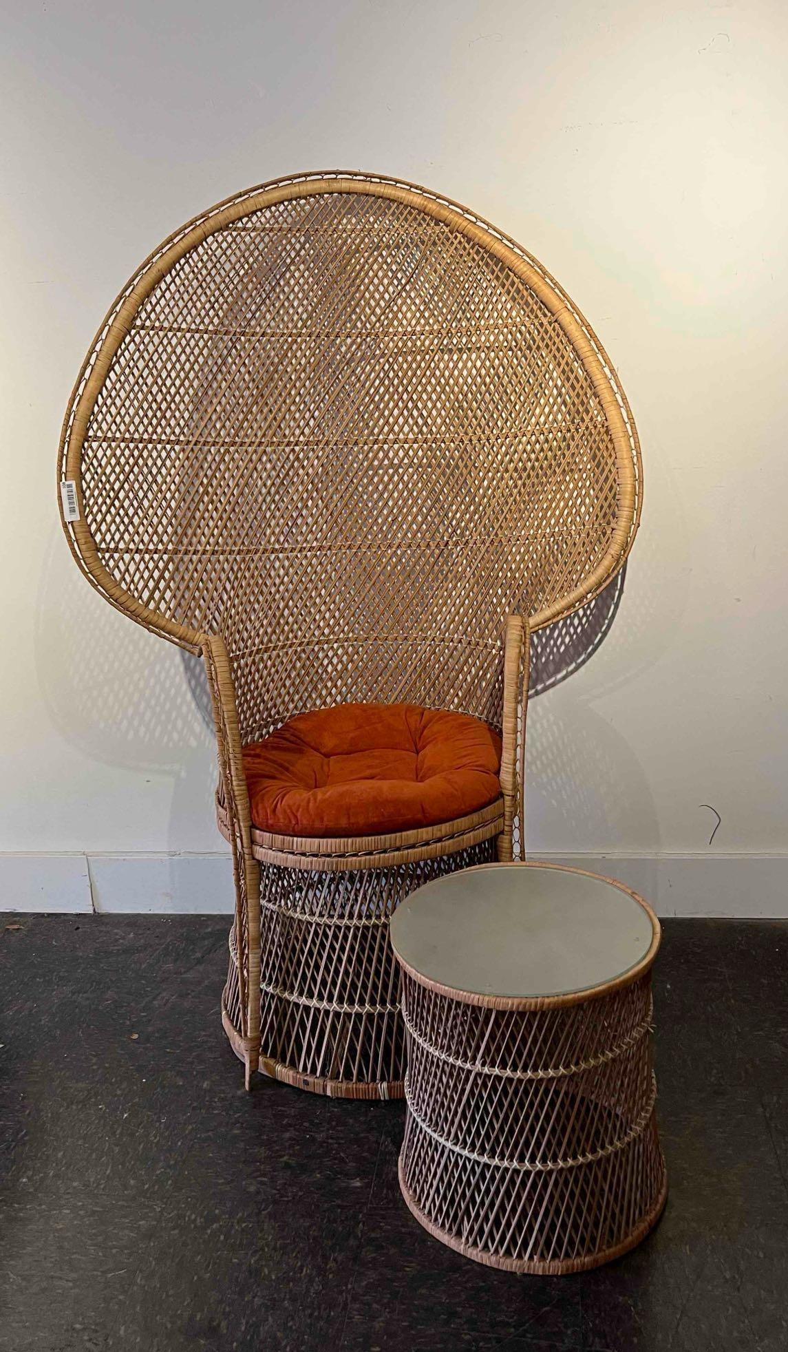 Wicker Peacock Chair & Side Table Set (1 of 5)