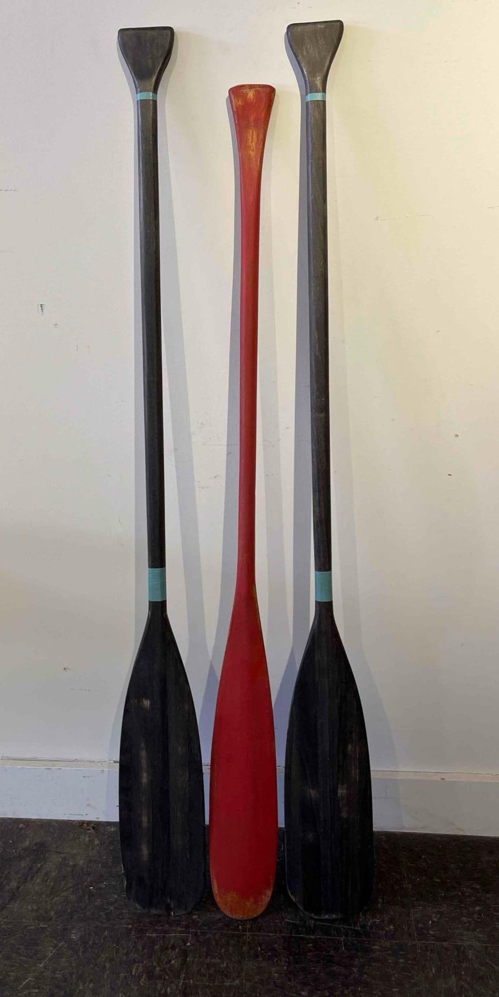 Three Carved Wood Canoe Paddles (1 of 5)