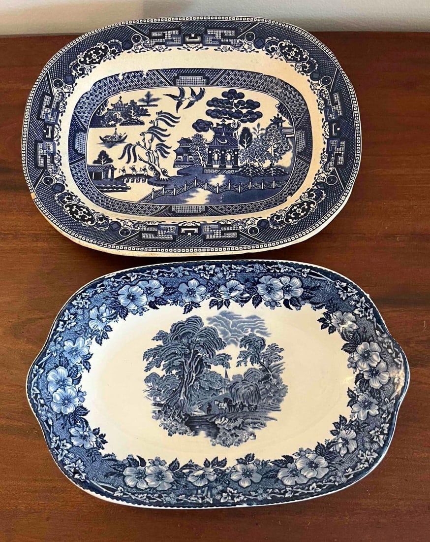 Pair Blue & White Transferware Platters (1 of 5)