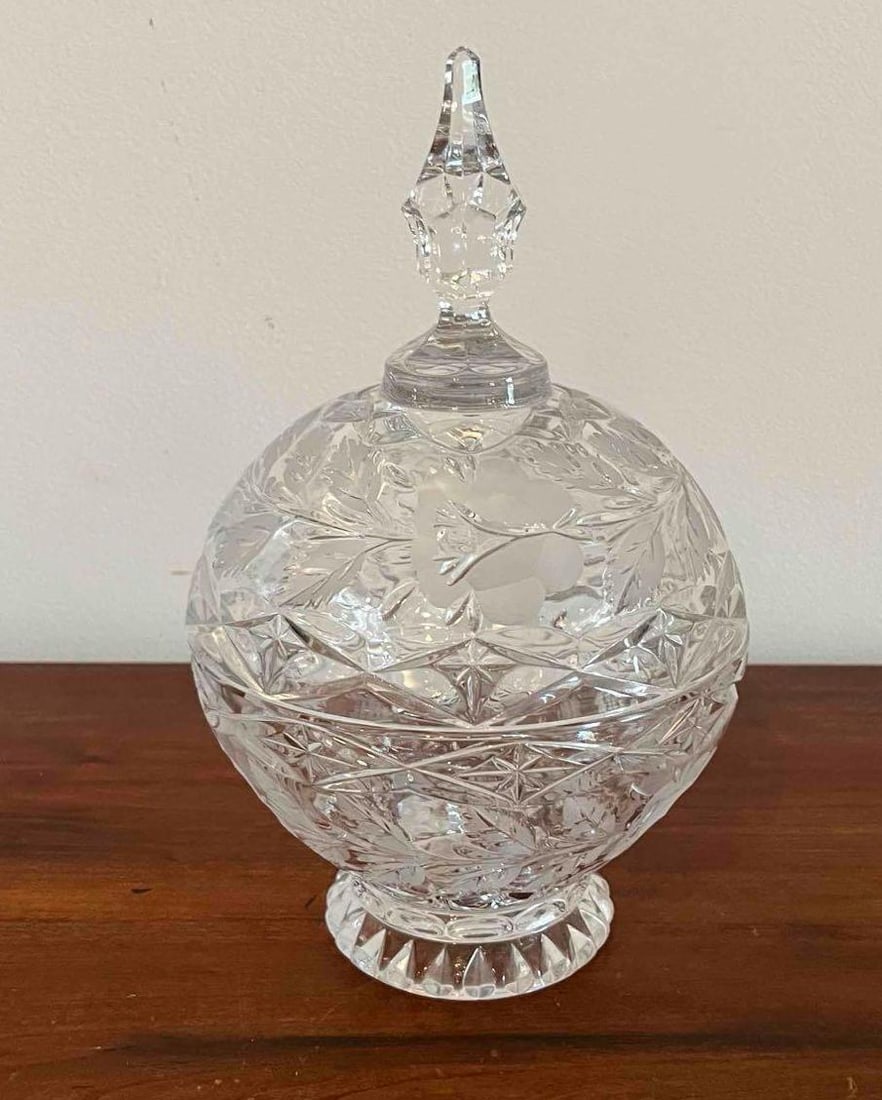 Footed Crystal Rose Intaglio Candy Jar (1 of 4)