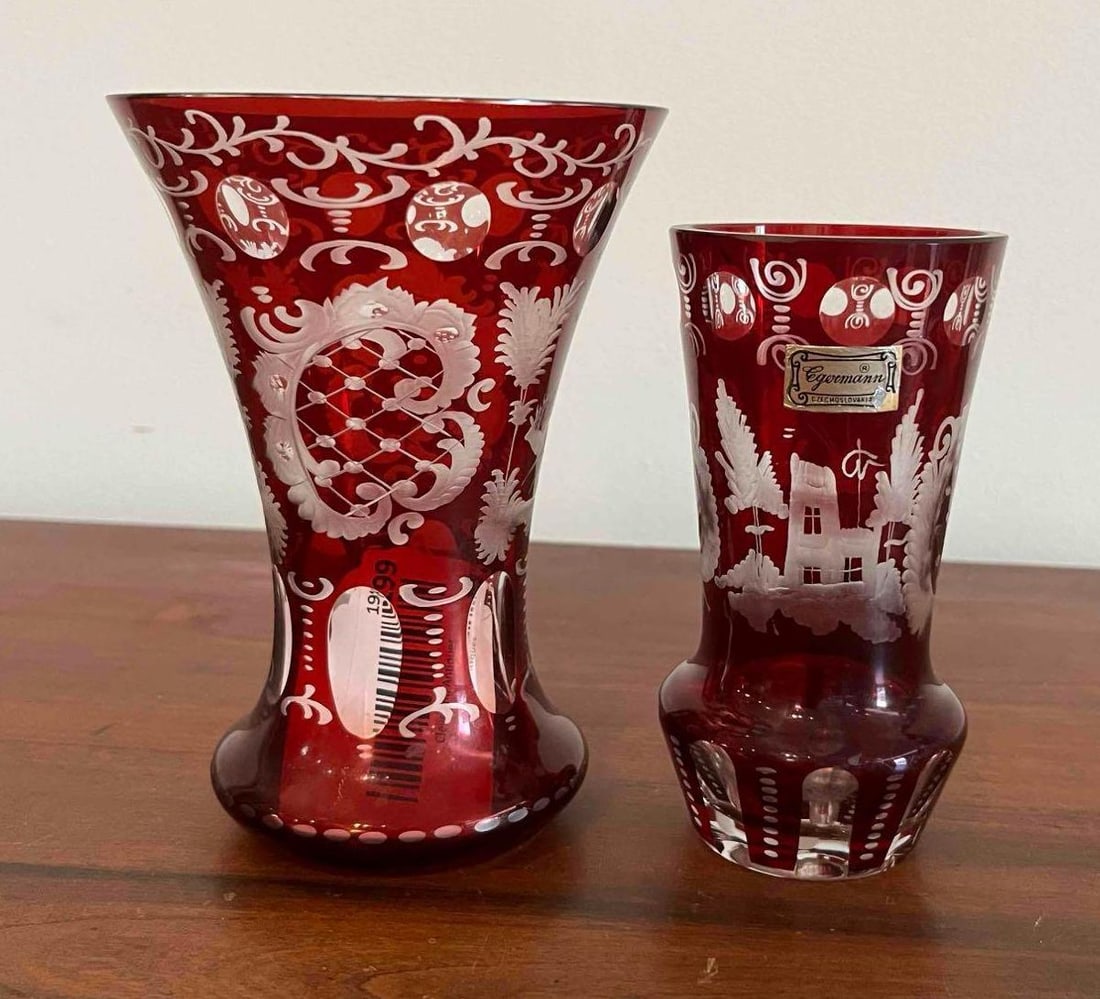 Pair Egermann Ruby Cut-to-Clear Vases (1 of 6)