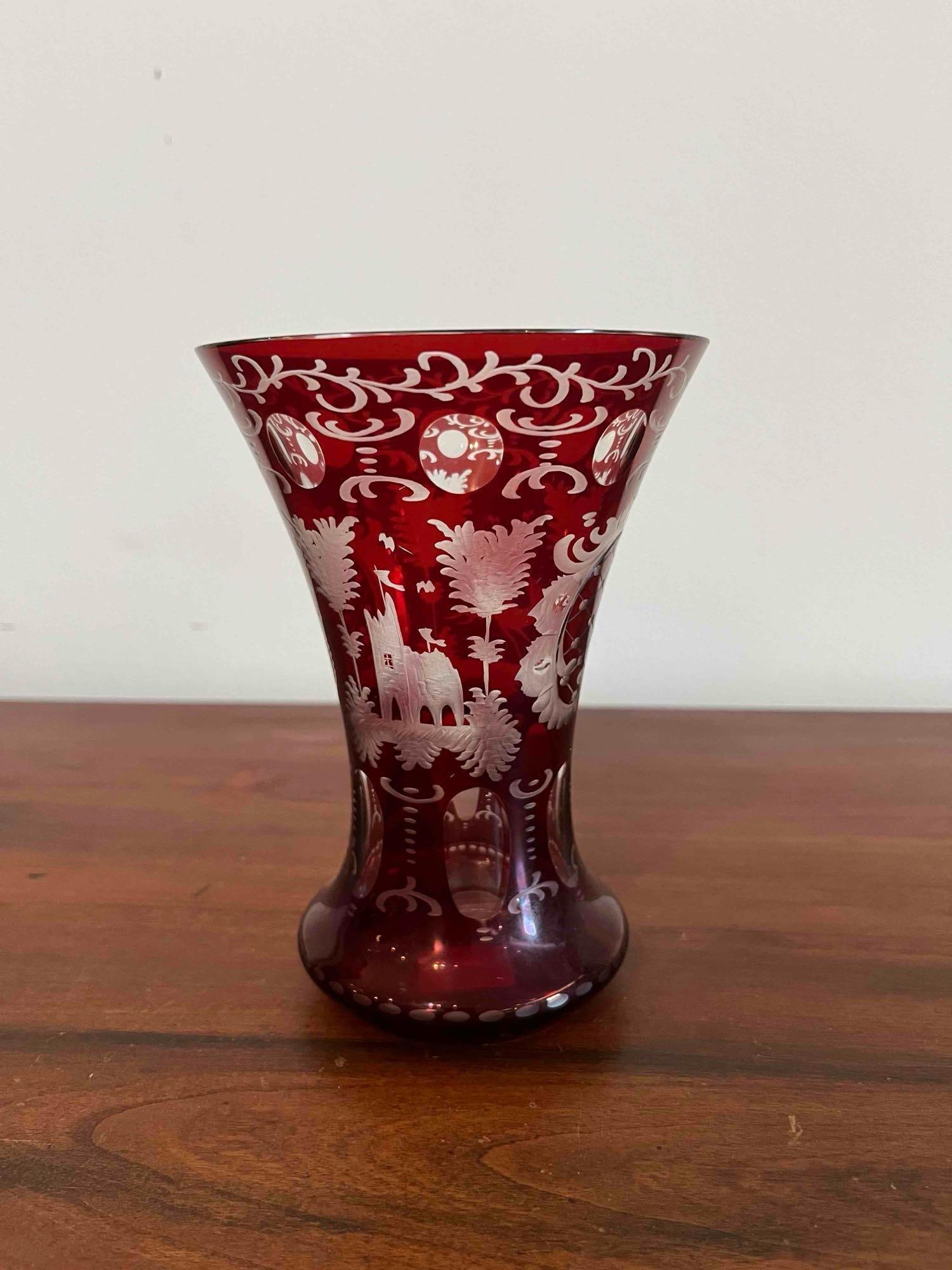 Pair Egermann Ruby Cut-to-Clear Vases - 3