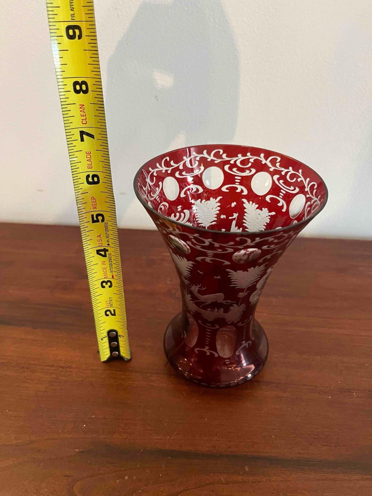 Pair Egermann Ruby Cut-to-Clear Vases - 4