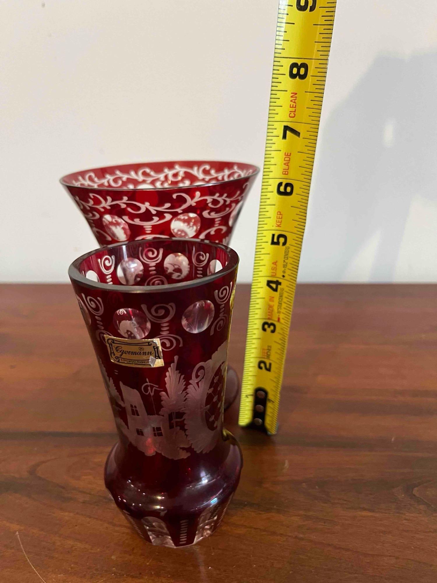 Pair Egermann Ruby Cut-to-Clear Vases - 6