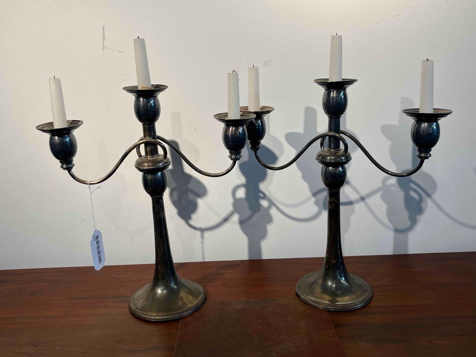 Pair 3-Light Silver-Plated Candelabras - 2