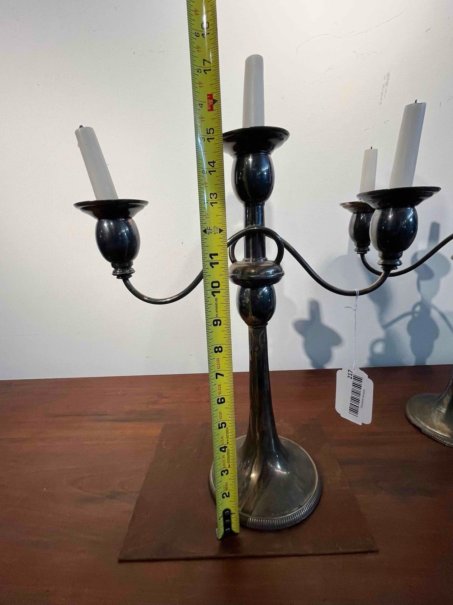 Pair 3-Light Silver-Plated Candelabras - 4