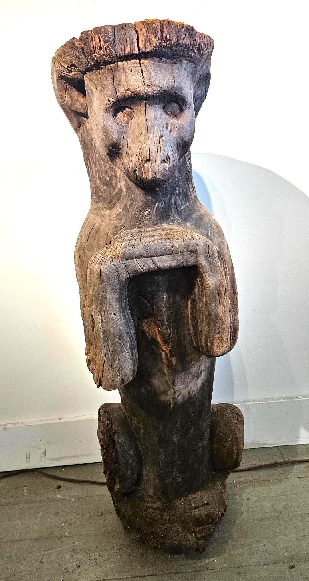 Folk Art Wood Seated Monkey Sculpture (1 of 11)