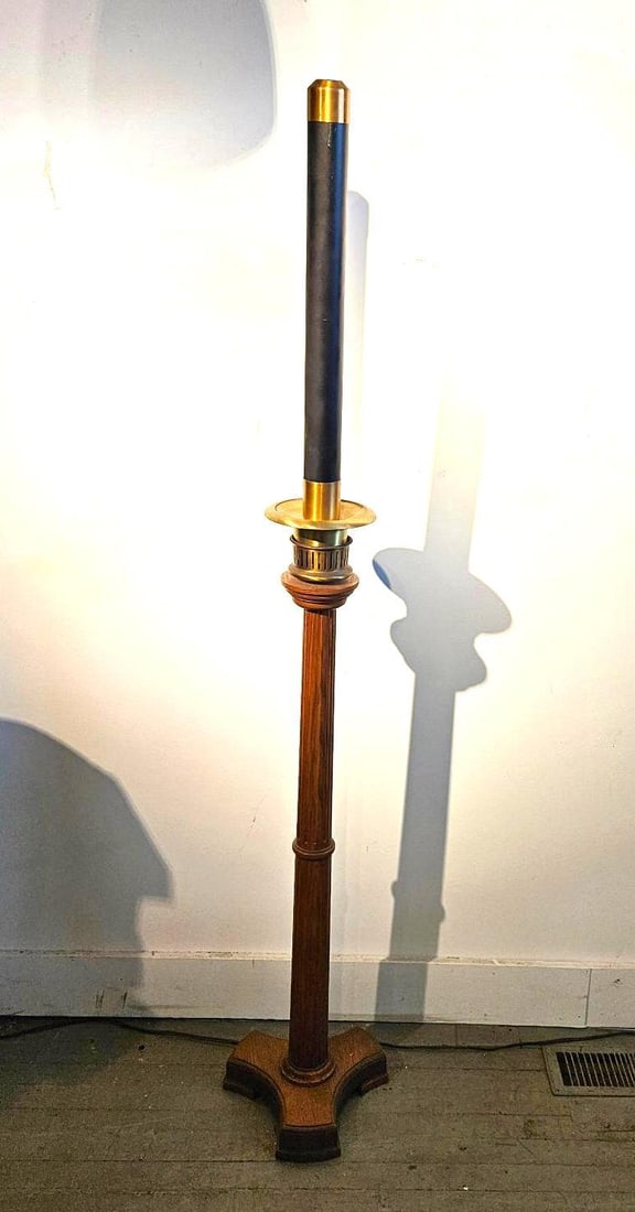 Paschal Candle Oak & Brass Floor Candle Holder (1 of 4)