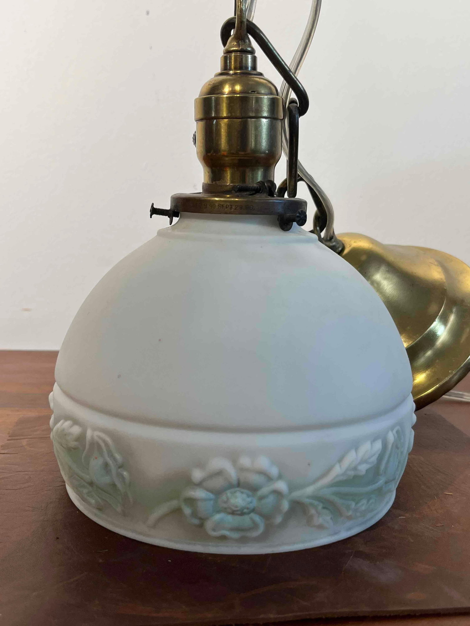 Floral Milk Glass Pendant w/ Brass (1 of 6)
