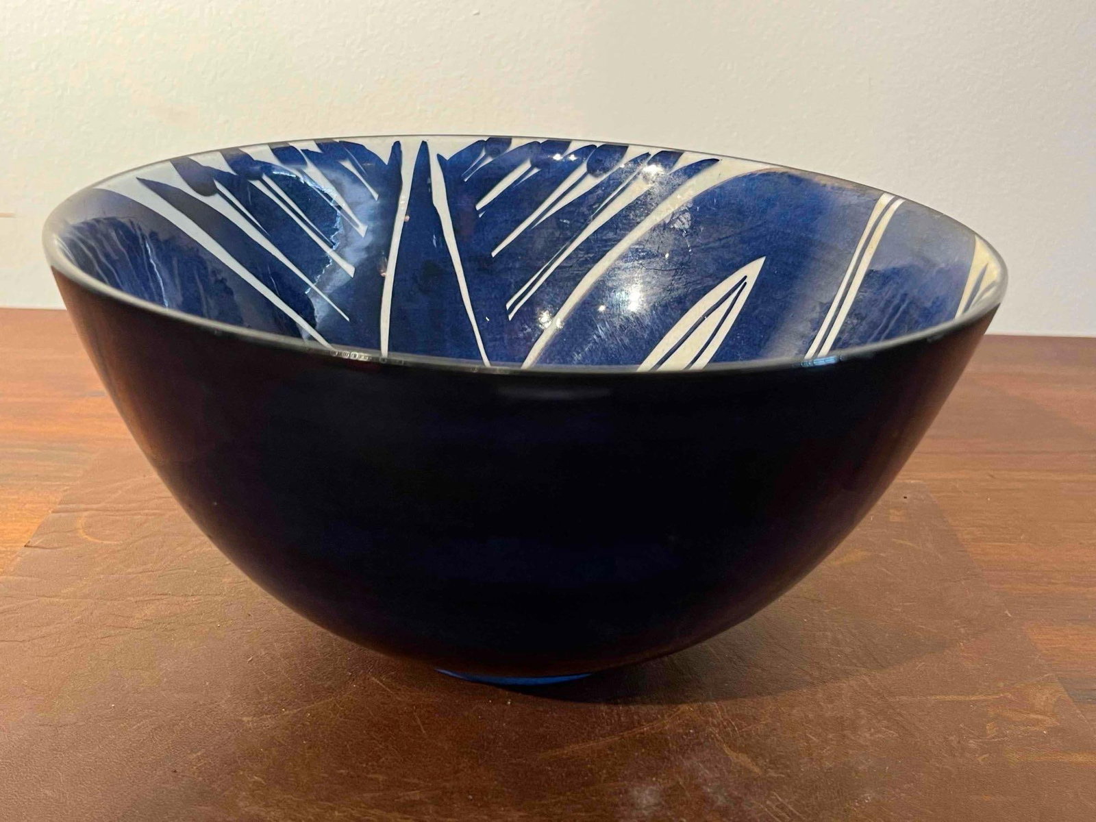 Royal Copenhagen B. Breyen Tenera Bowl: A Danish Royal Copenhagen earthenware bowl featuring hand-painted abstract decoration from the Tenera series. The vessel is designed with a deep, round form tapering to a circular foot. The exterior i