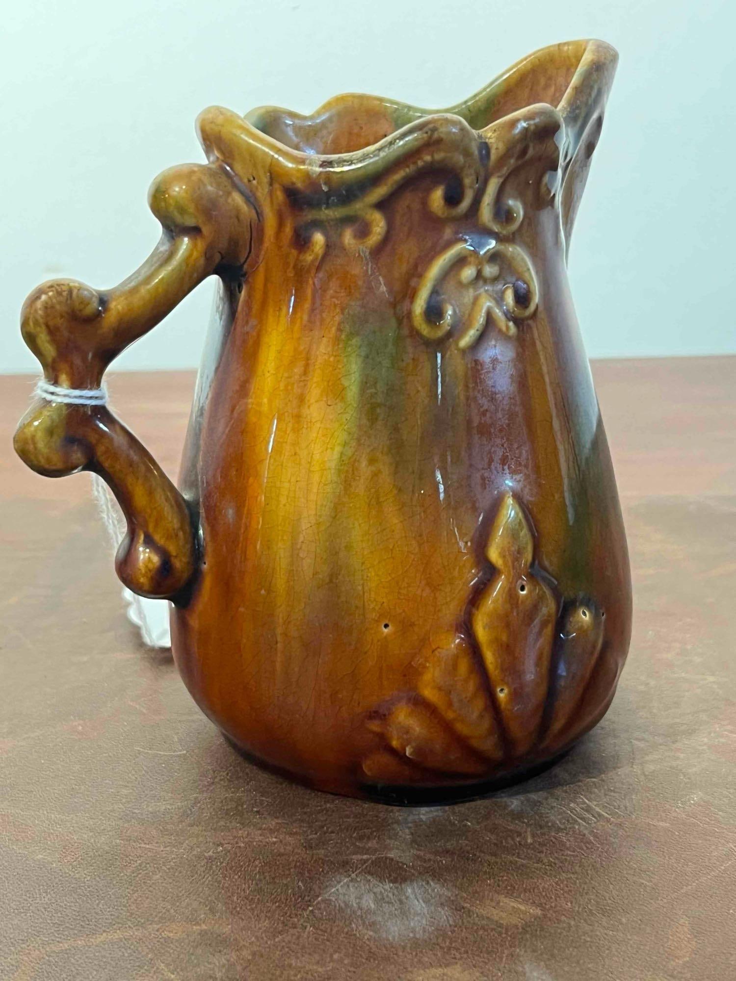 Relief Molded Earthenware Pitcher - 3