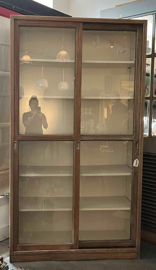 Oak Wood Display Cabinet, Sliding Doors (1 of 5)