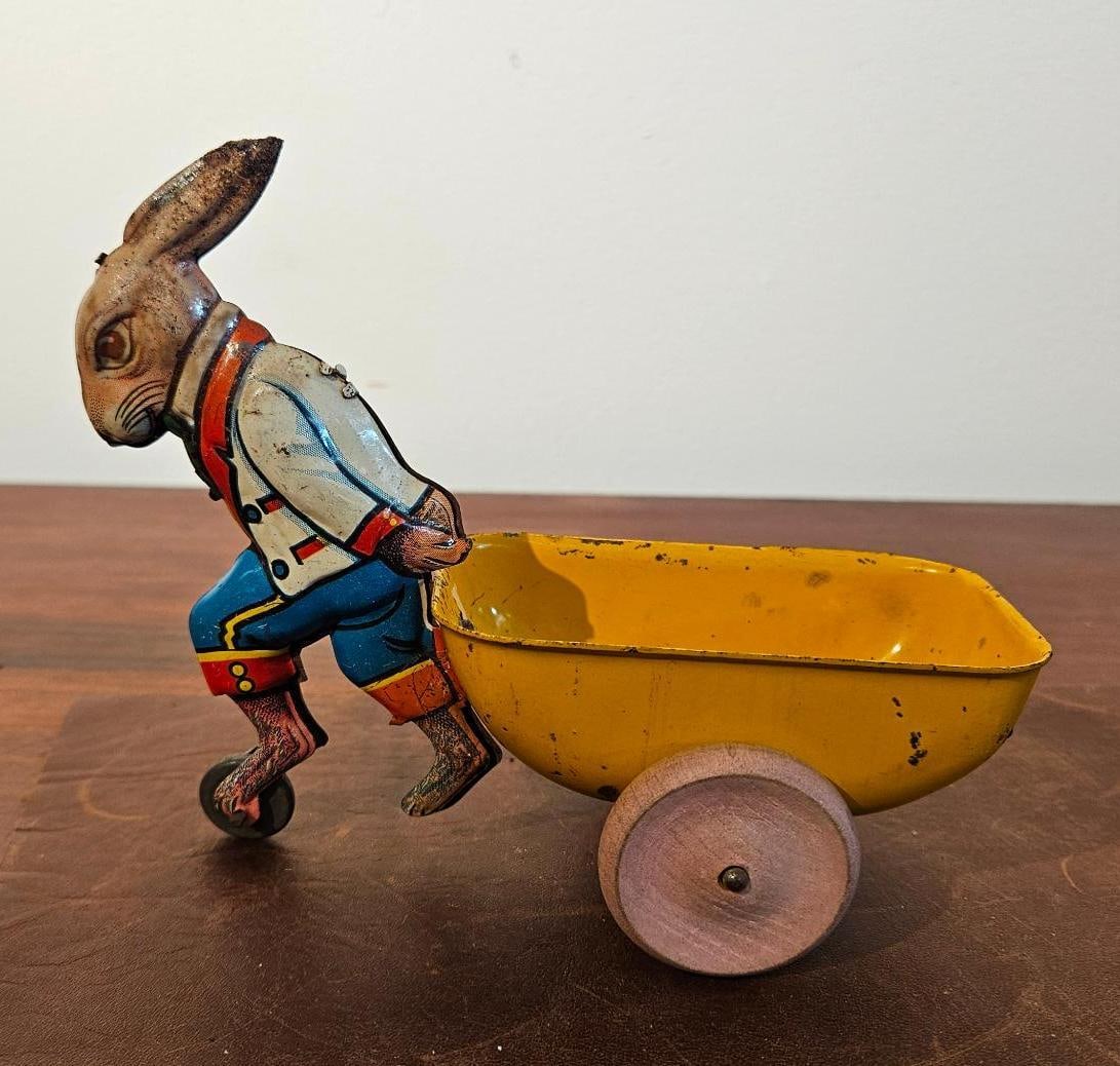 Marx Tin Wind-Up Rabbit Wheelbarrow Toy (1 of 5)