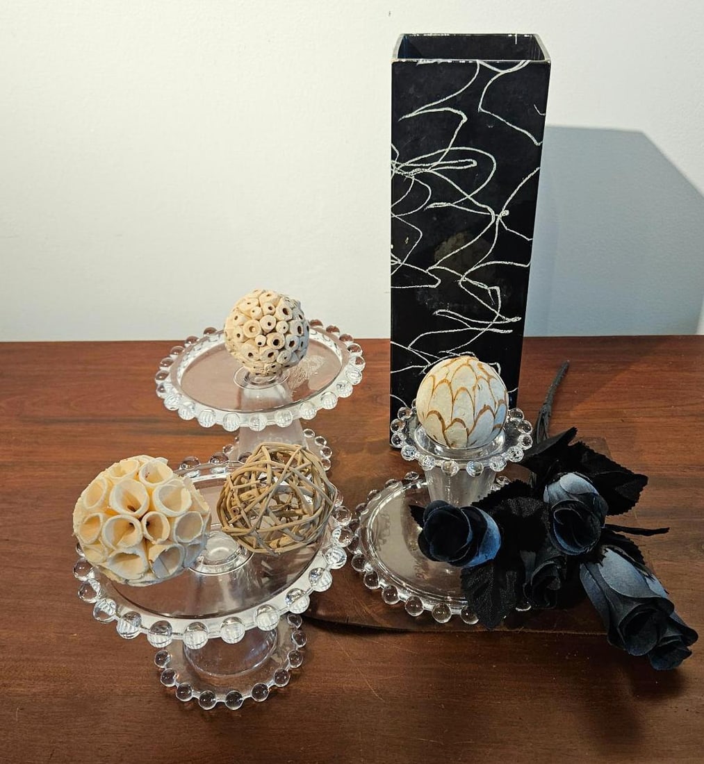 Glass Pedestals, Holder & Ceramic Vase (1 of 5)