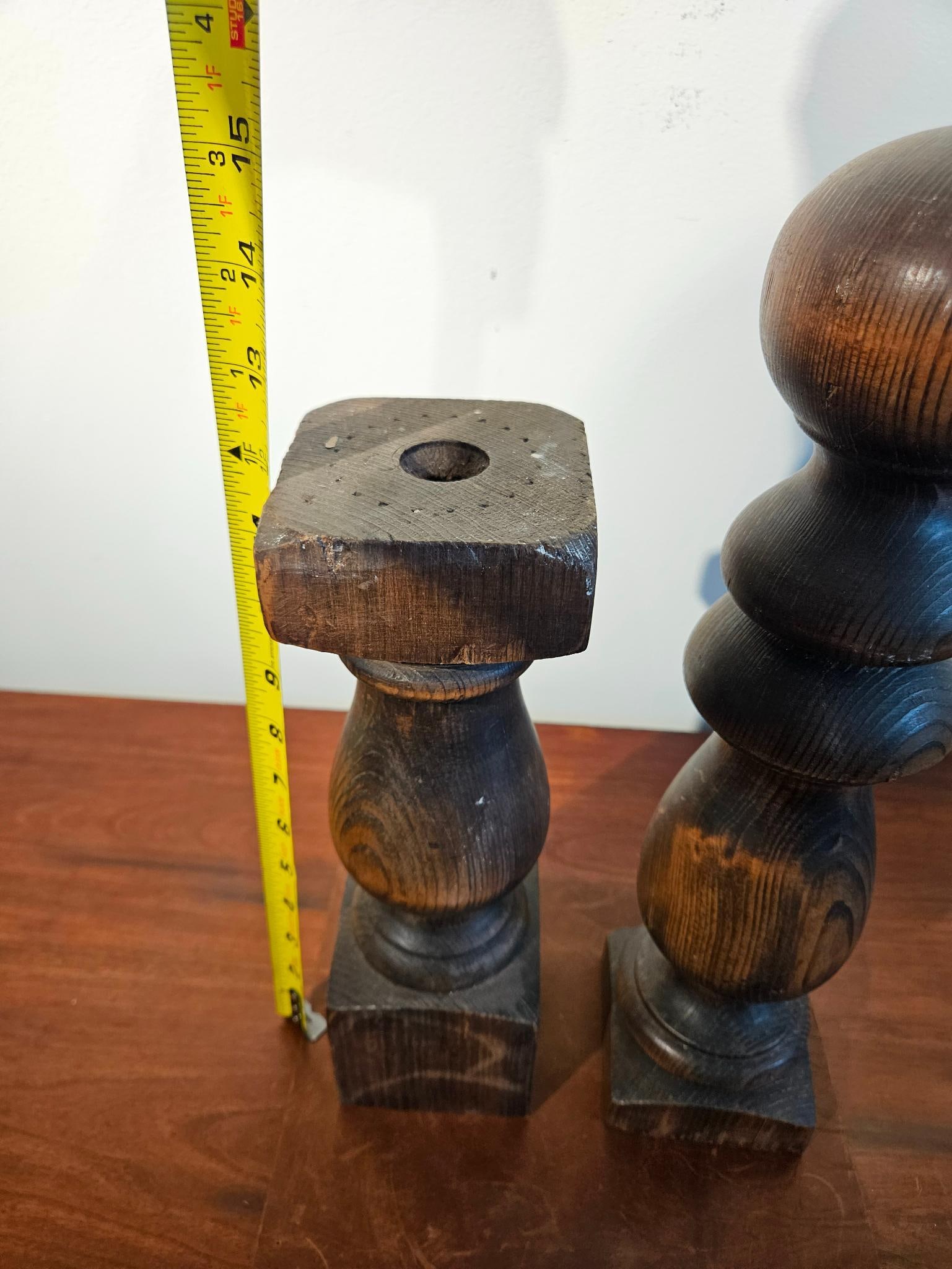 Pair Turned Wood Newel Post Elements - 3