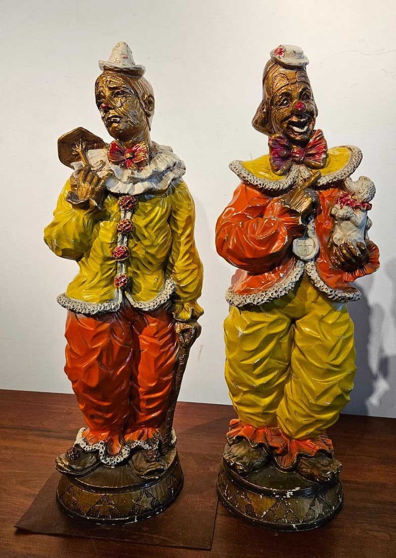 Pair Hand-Painted Plaster Clowns (1 of 5)