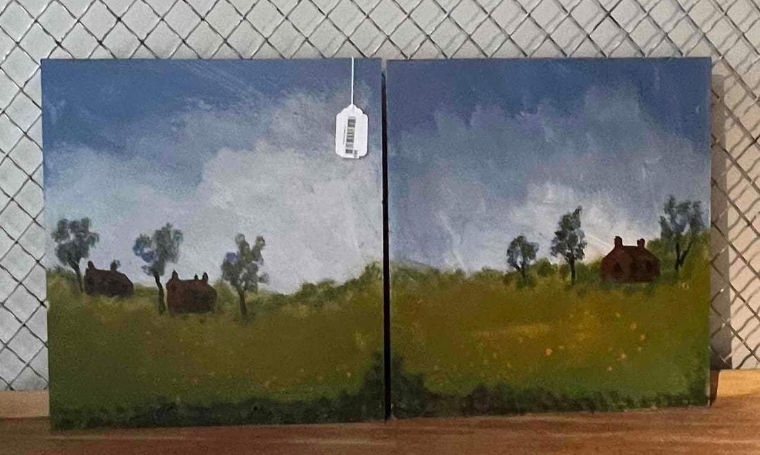 Pair Folk Art Rural Landscape Paintings (1 of 2)