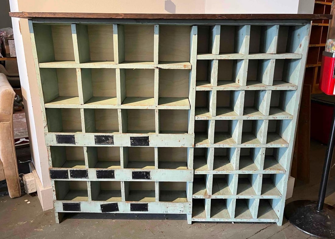 Industrial 62 Cubby Wood Cabinet w/ Top (1 of 5)