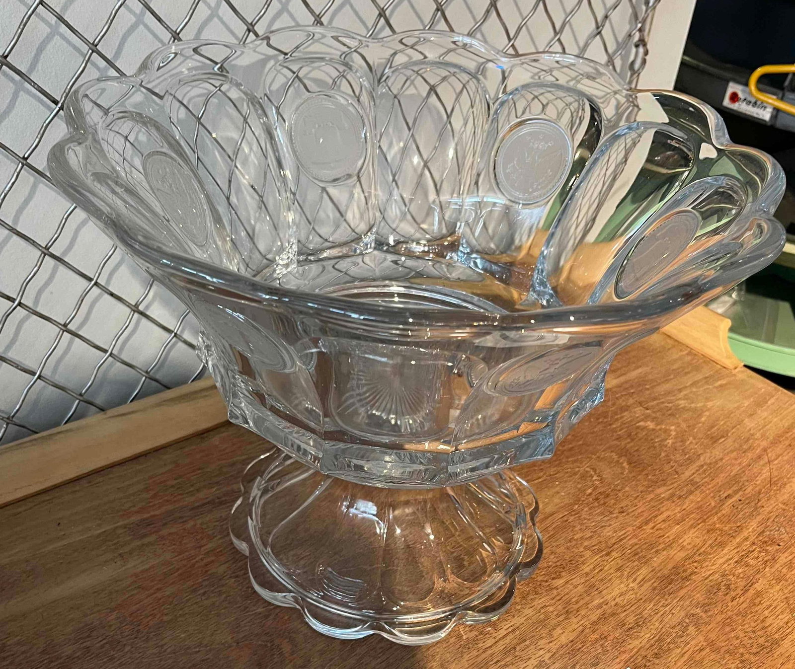 Pressed Glass Coin Motif Punch Bowl Set (1 of 7)