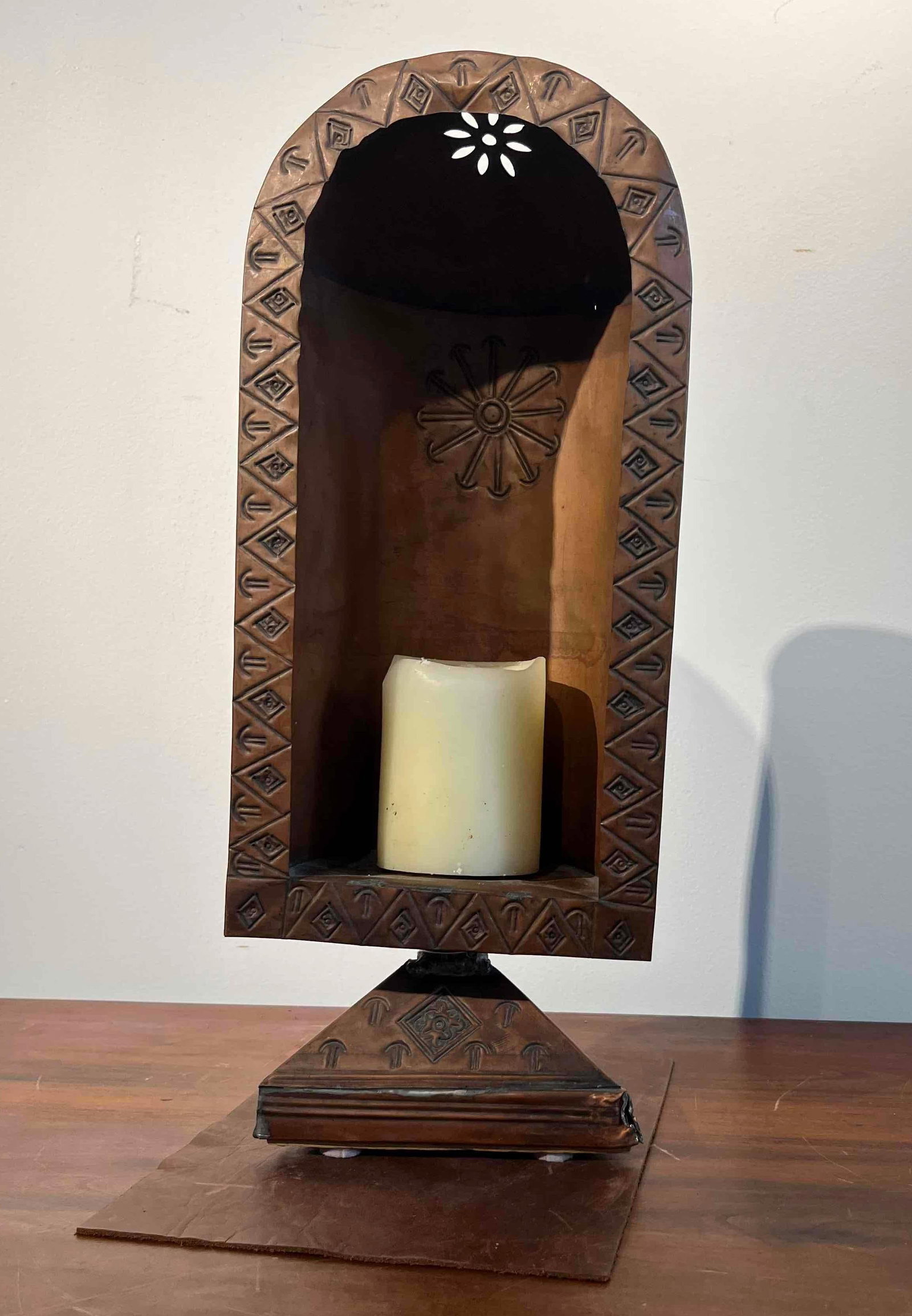 Hammered Copper Pedestal Candle Nicho (1 of 5)
