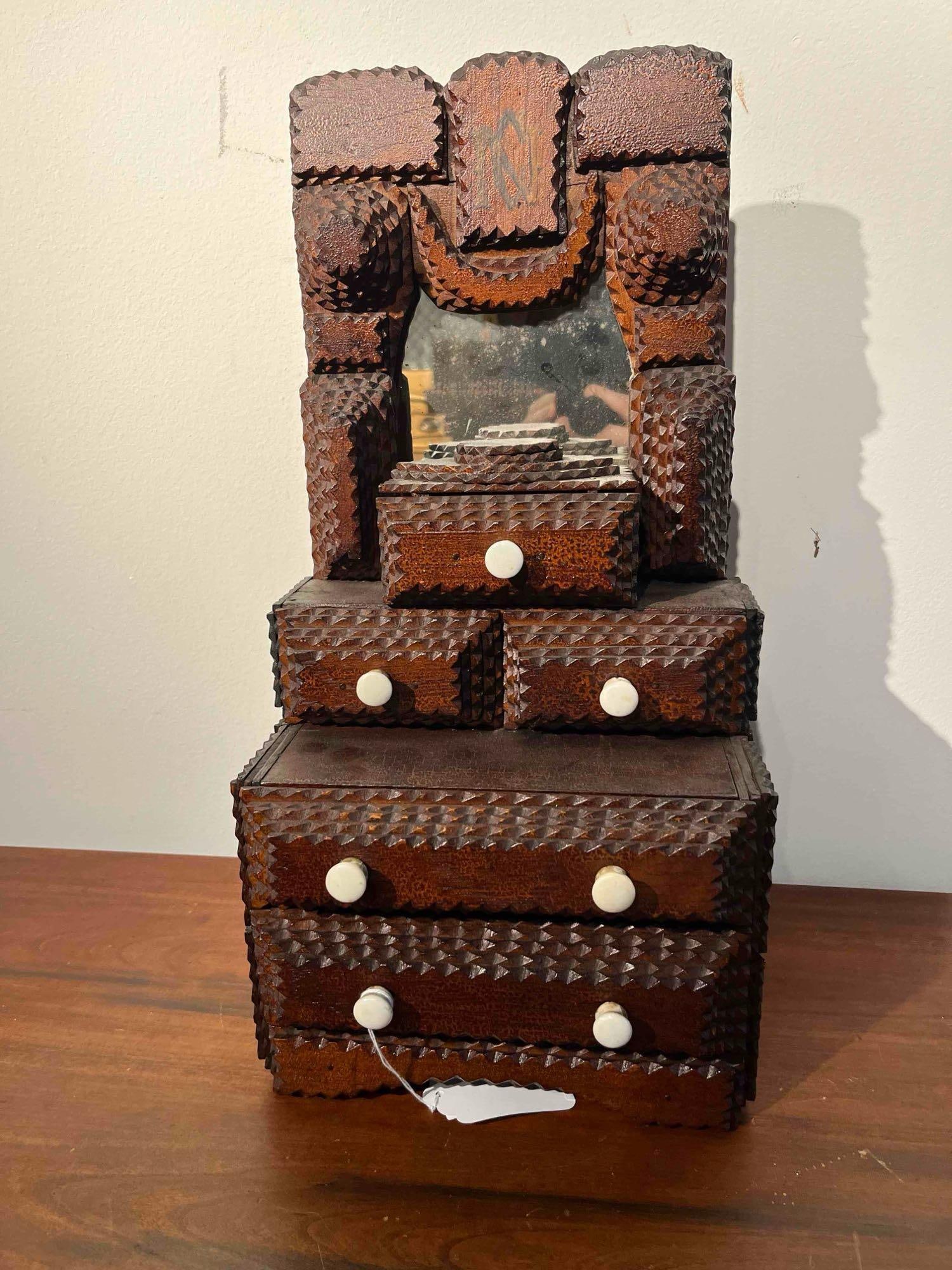 American Tramp Art Chest w/ Mirror (1 of 12)