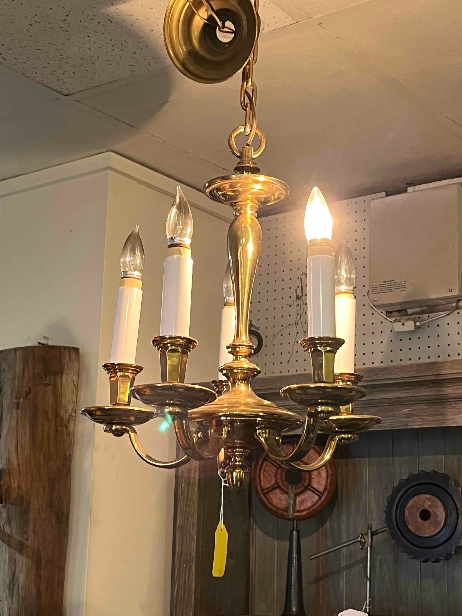 5-Arm Colonial Revival Brass Chandelier (1 of 1)