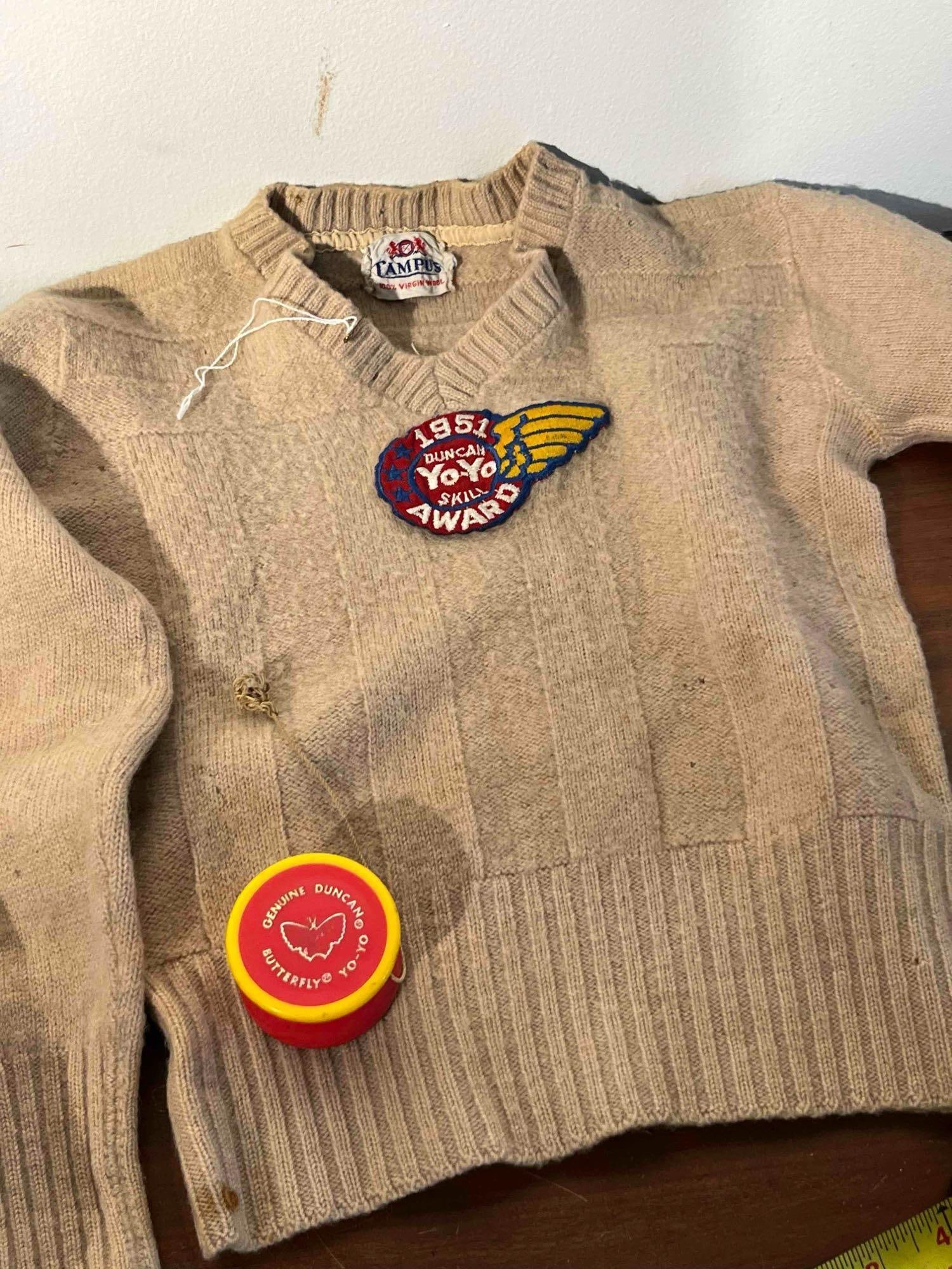 1951 Duncan Award Patch Sweater & Yo-Yo (1 of 7)