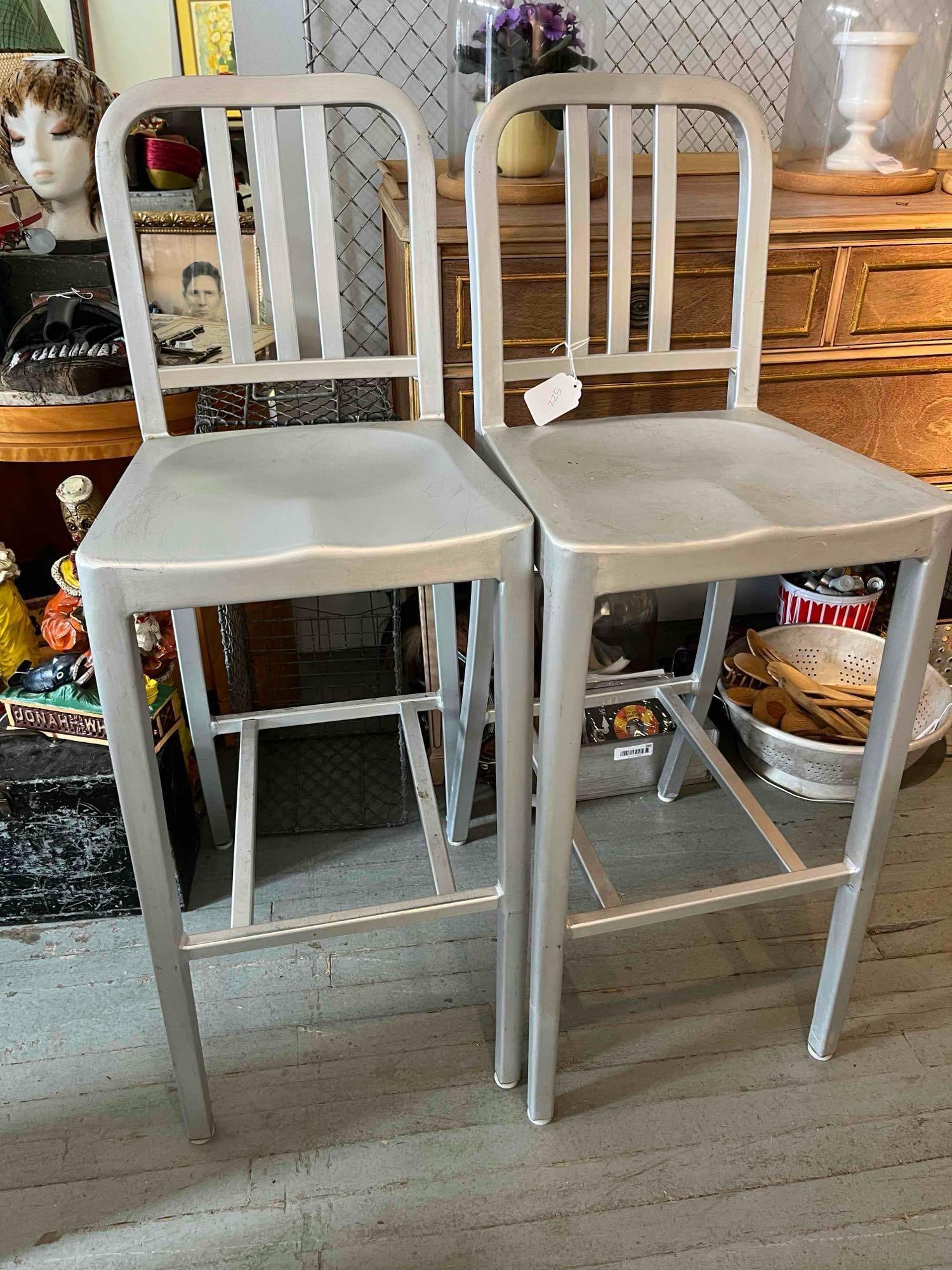 Pair Industrial Silver Metal Barstools (1 of 3)