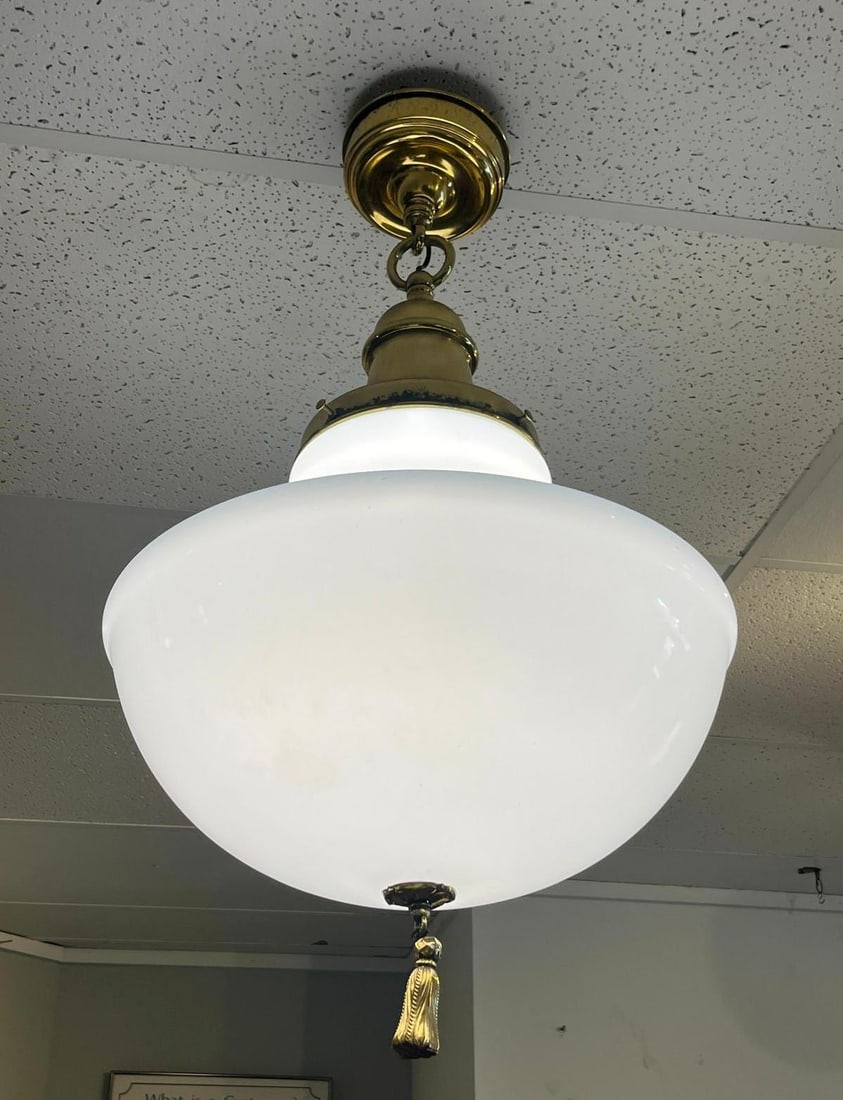 Schoolhouse Pendant, Opal Glass & Brass (1 of 5)