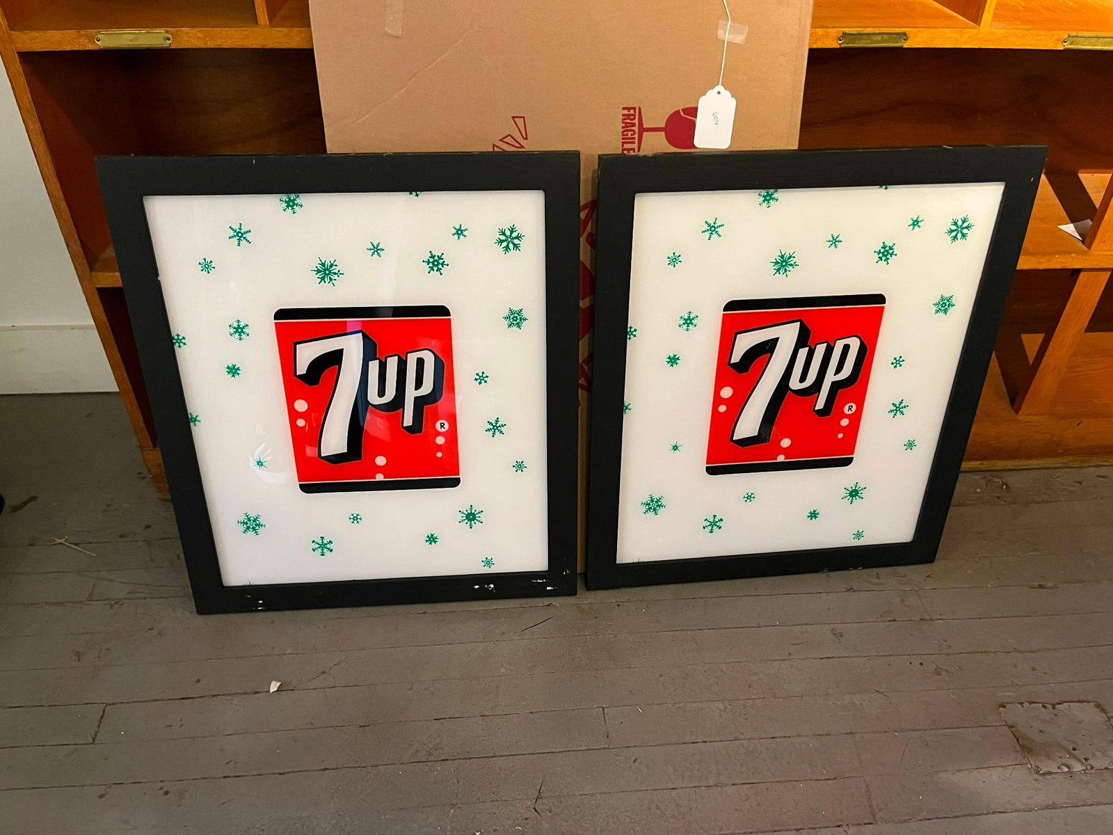 Pair Framed 7-Up Snowflake Lightboxes - 2