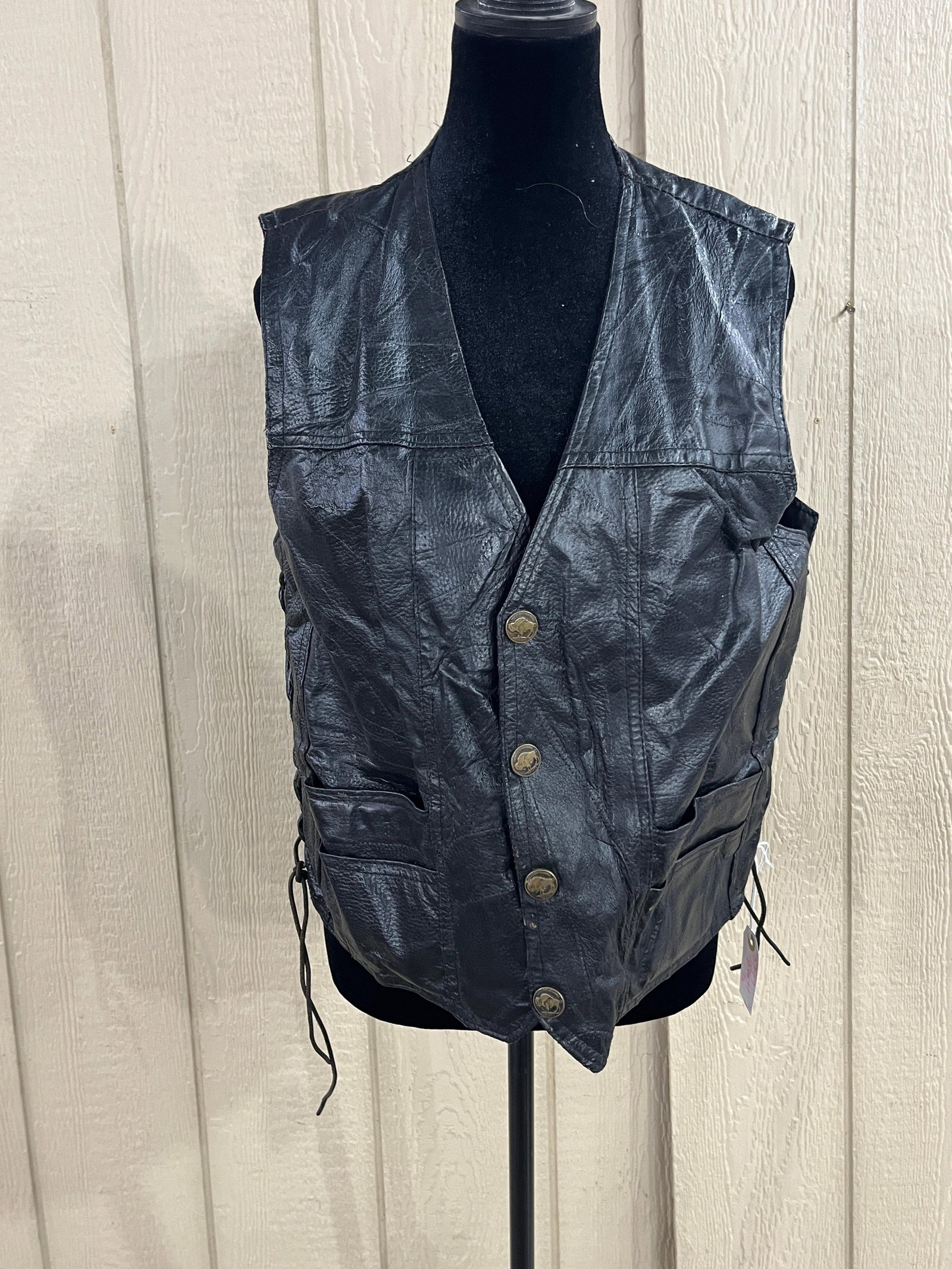 Pebble Leather Eagle Patch Biker Vest - 2