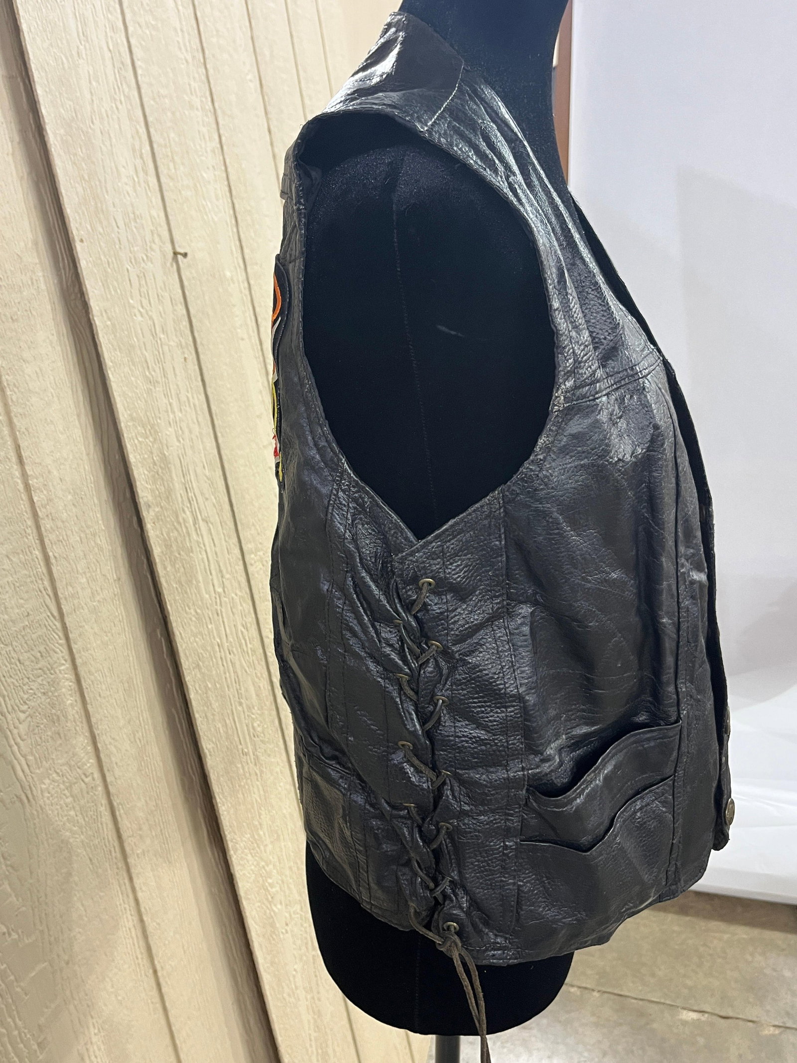 Pebble Leather Eagle Patch Biker Vest - 3