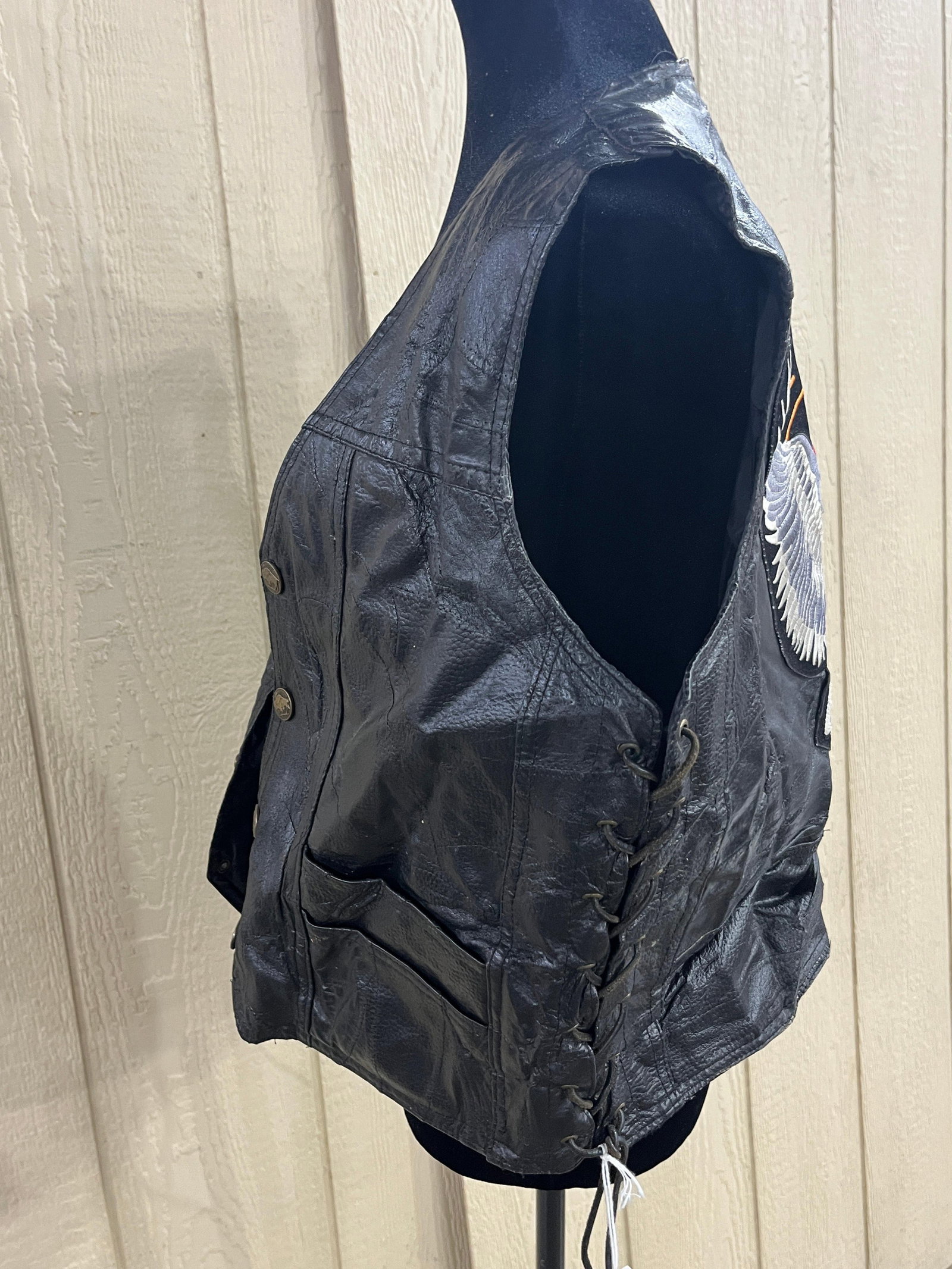 Pebble Leather Eagle Patch Biker Vest - 4