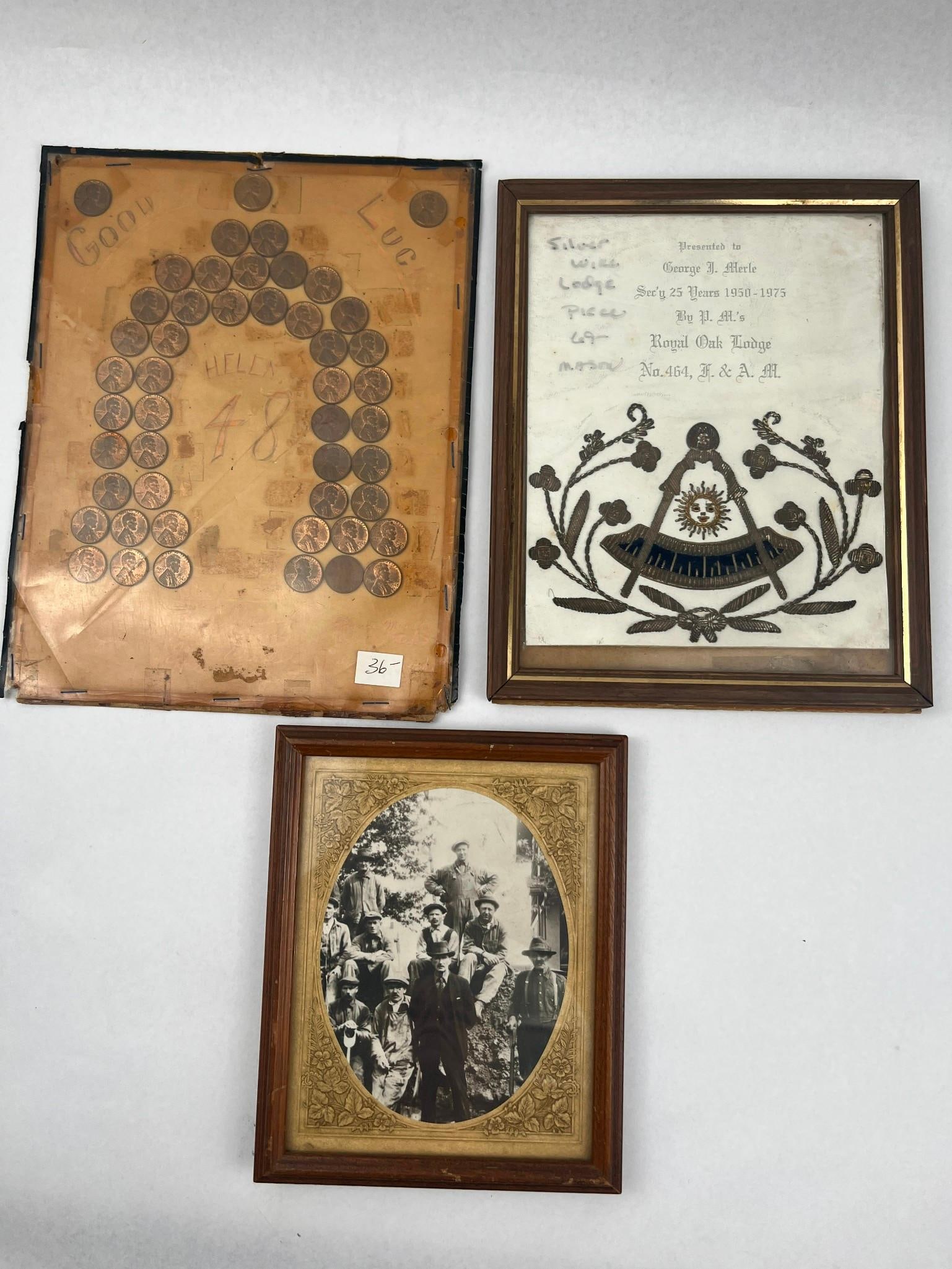 Trio Framed Masonic Bullion & Photo (1 of 11)