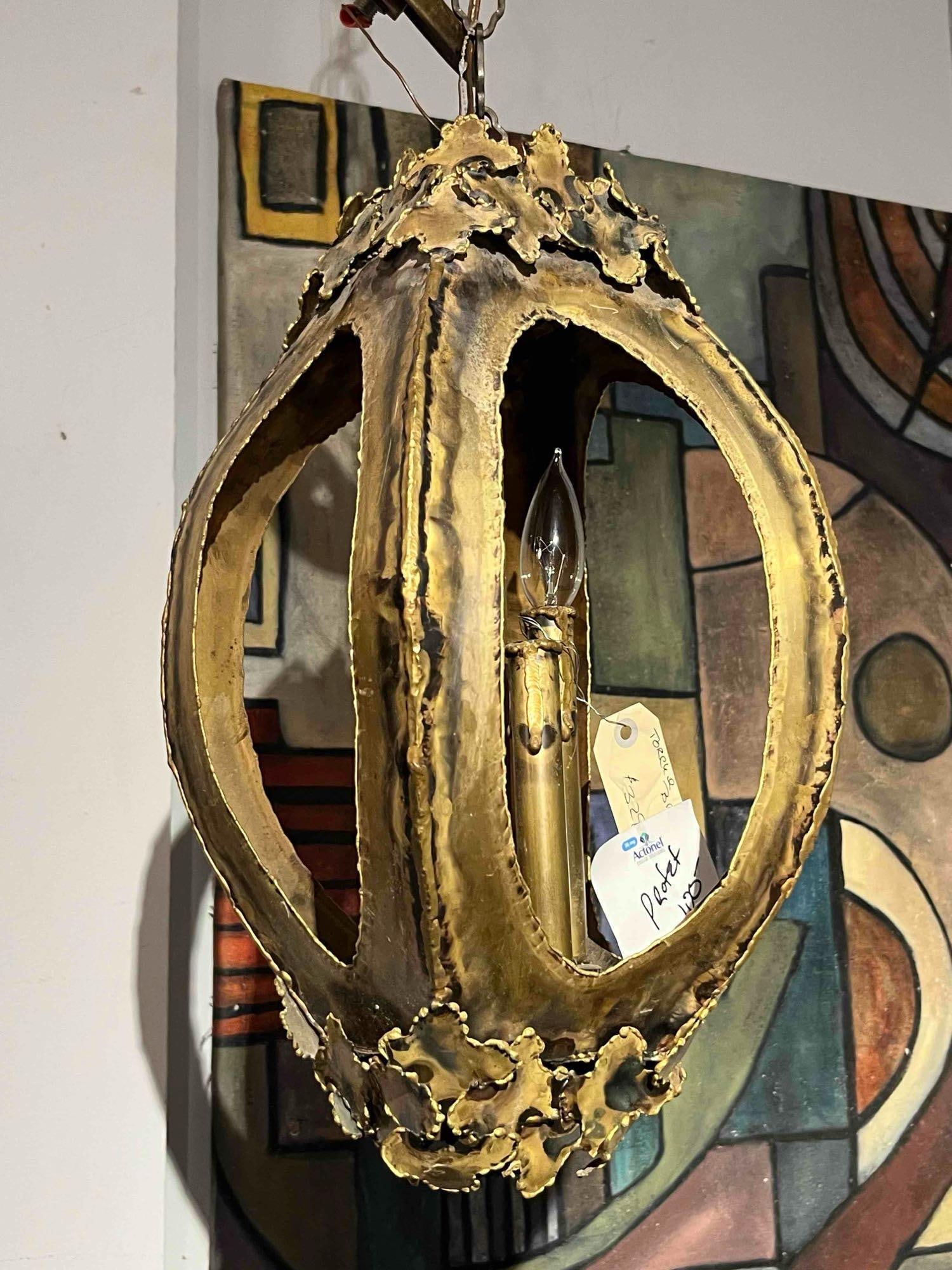 Brutalist Torch Cut Metal Chandelier (1 of 5)