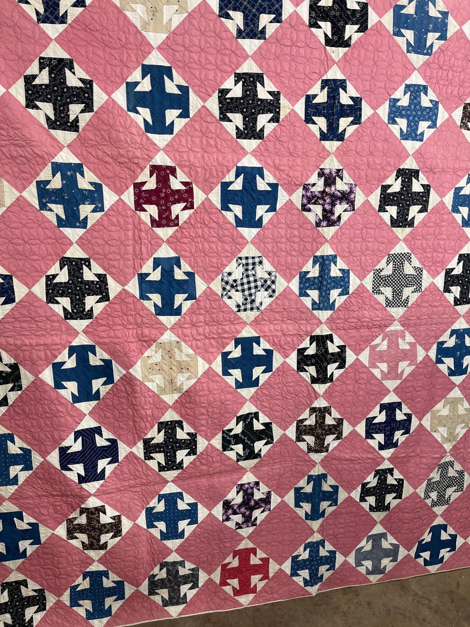Vtg American Churn Dash Patchwork Quilt - 2