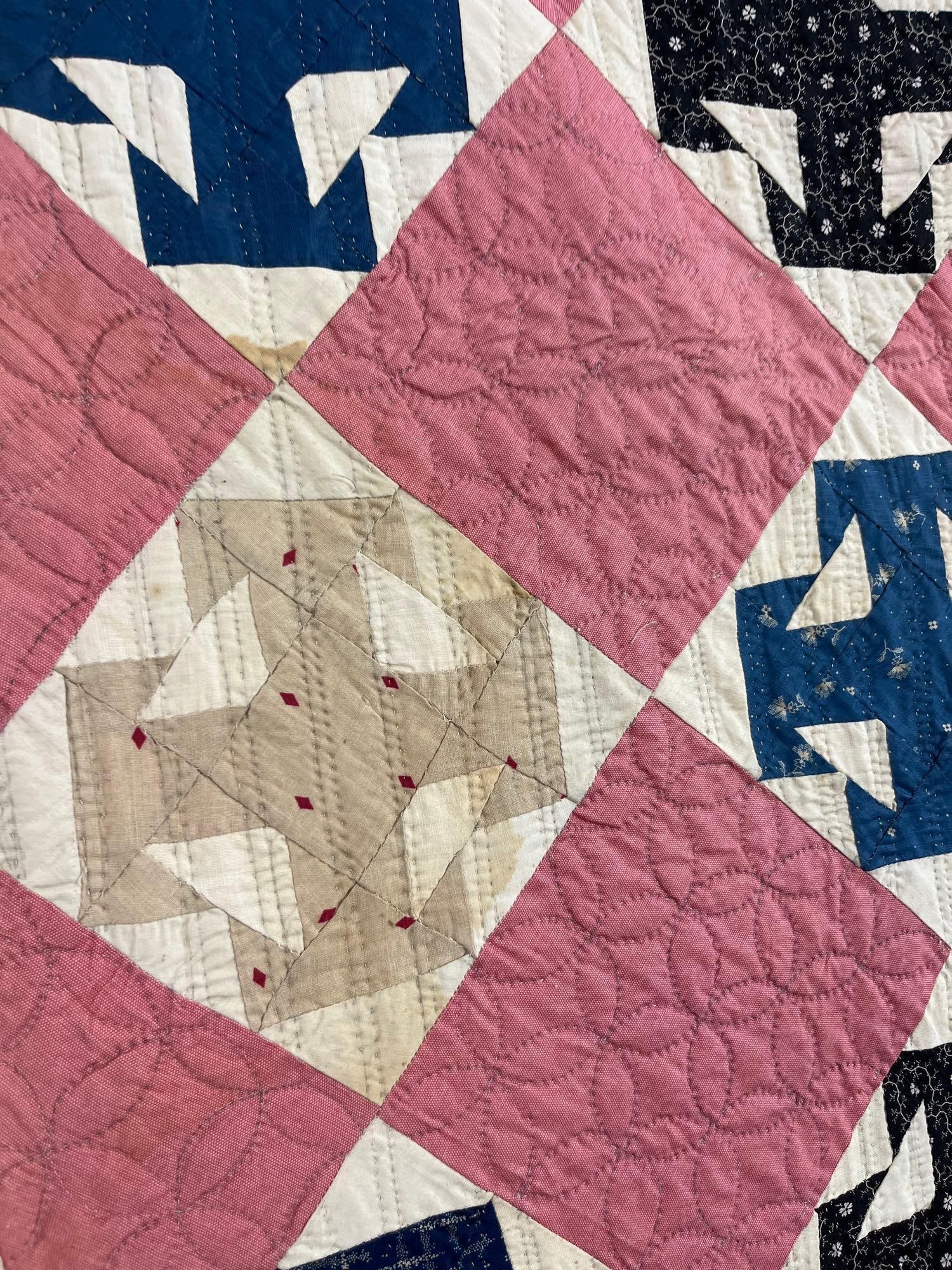 Vtg American Churn Dash Patchwork Quilt - 3