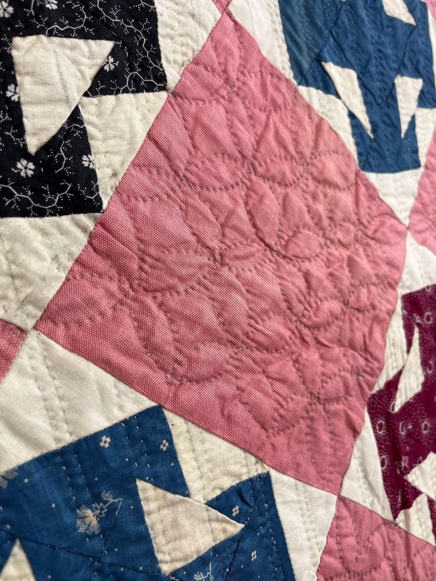 Vtg American Churn Dash Patchwork Quilt - 4
