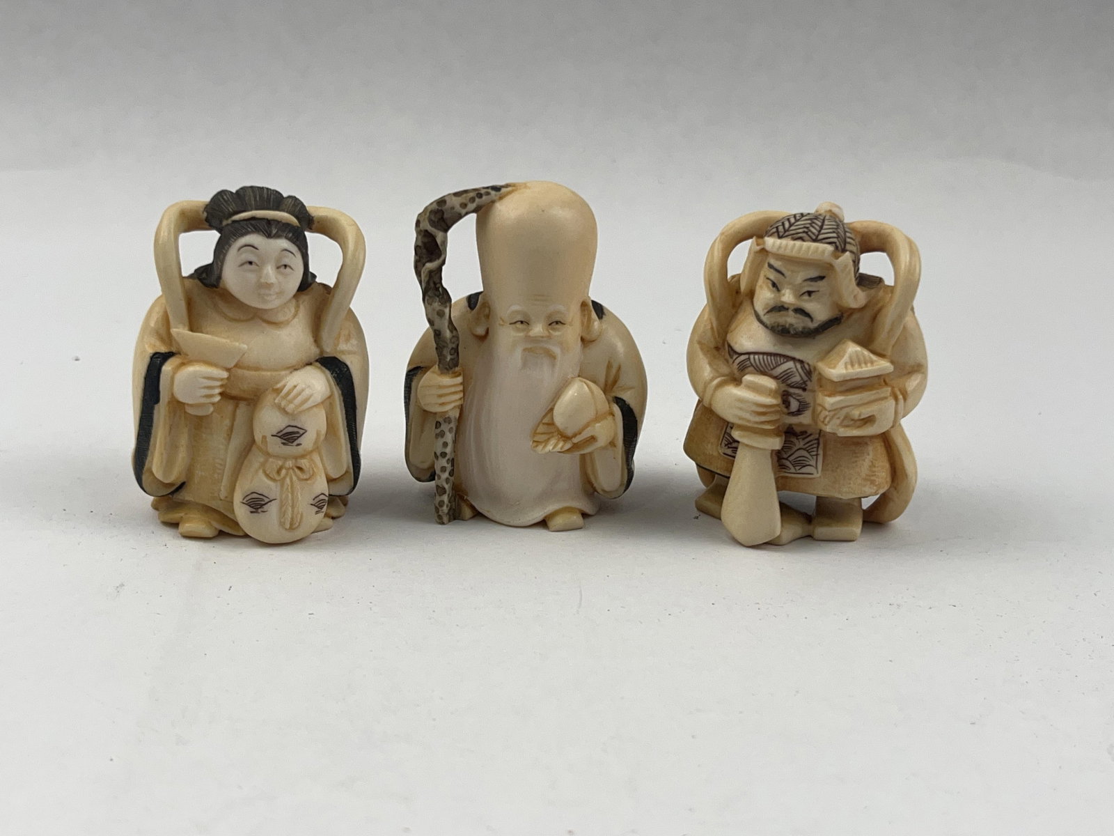 Shunzan 3 Ivory Netsuke Fortune Deities (1 of 9)