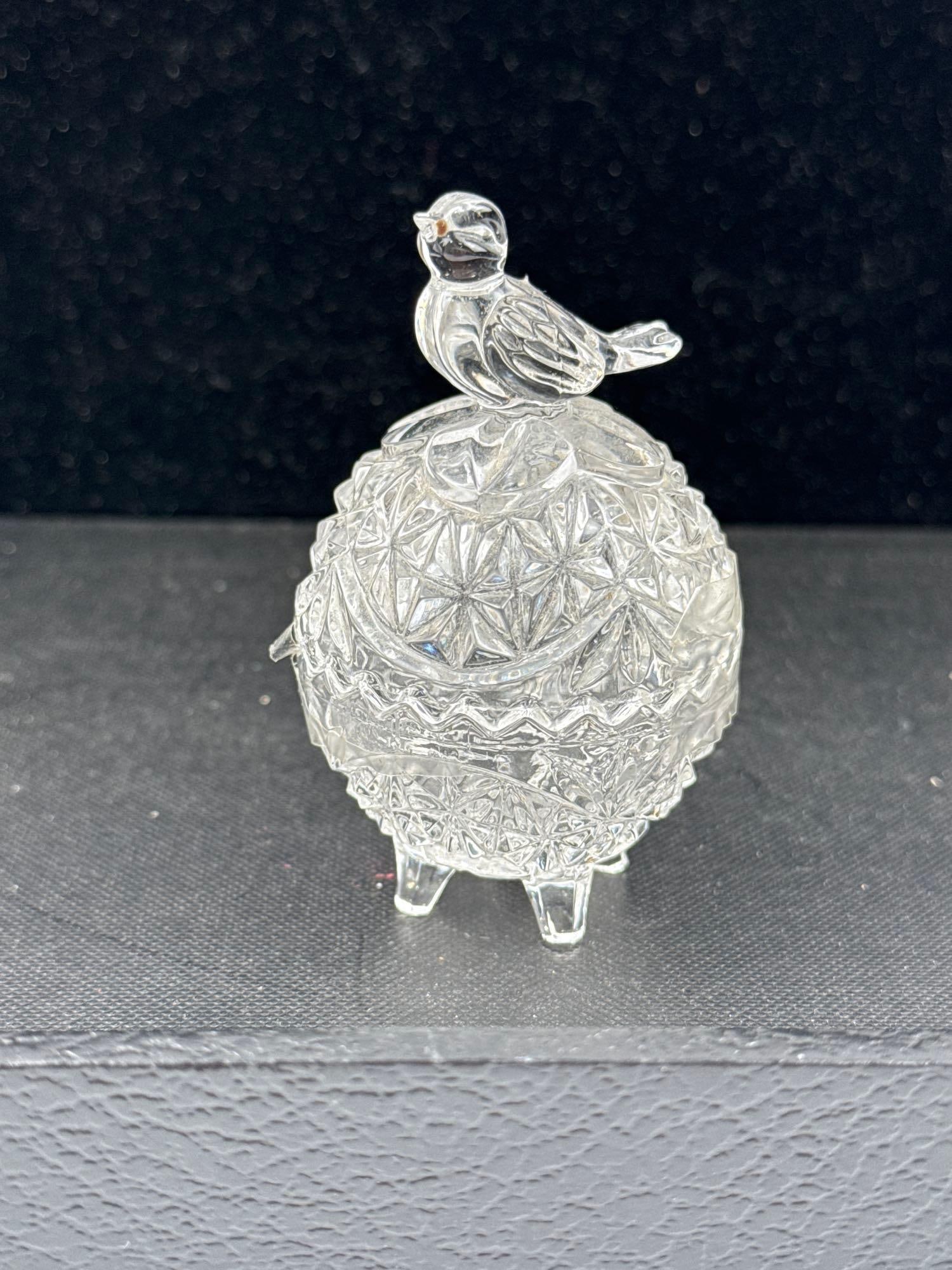 Pair Pressed Glass Lidded Bird Items - 2