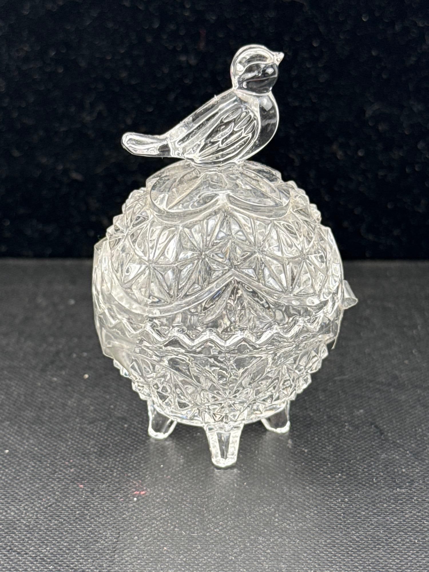 Pair Pressed Glass Lidded Bird Items - 3