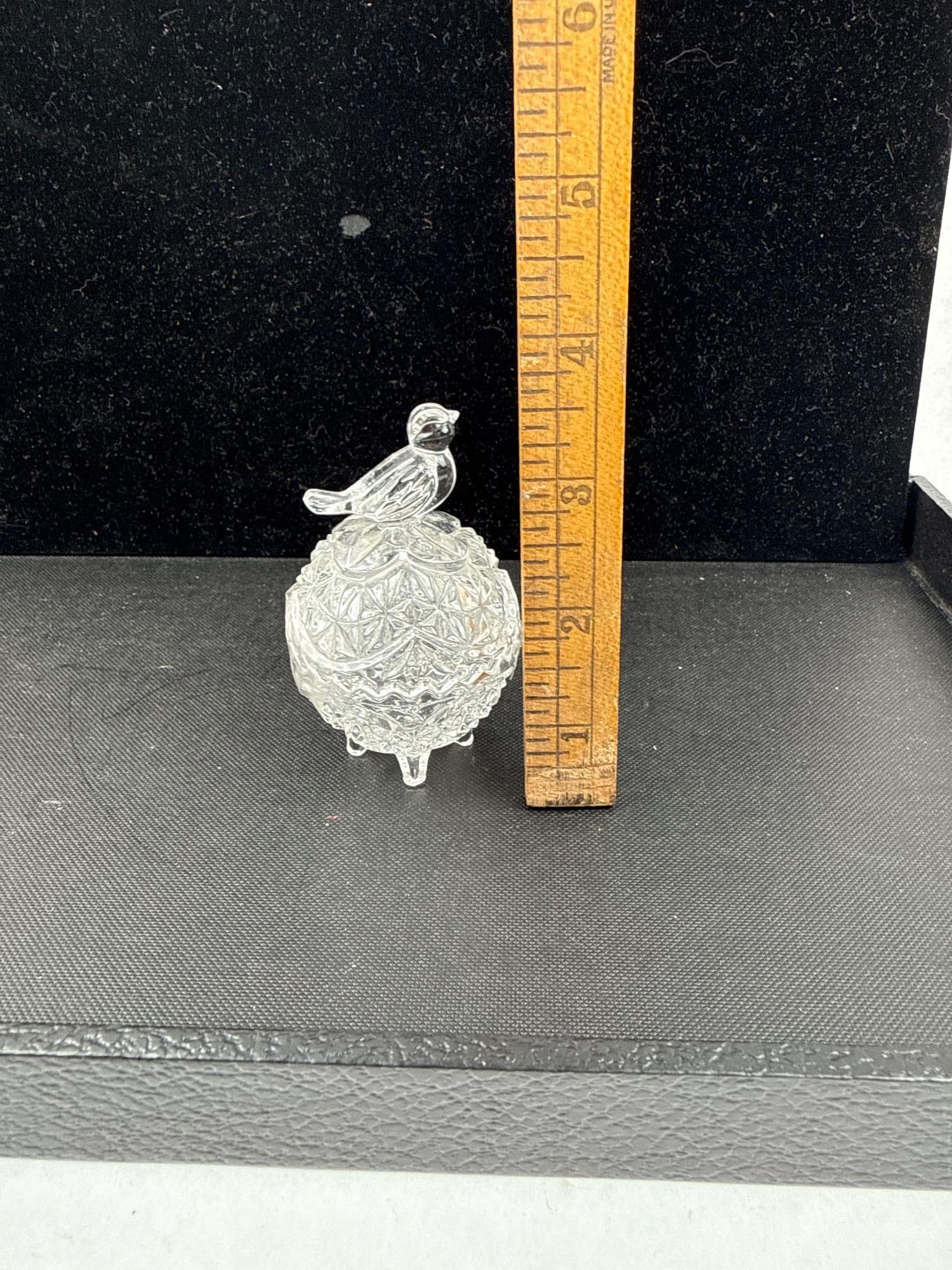 Pair Pressed Glass Lidded Bird Items - 4