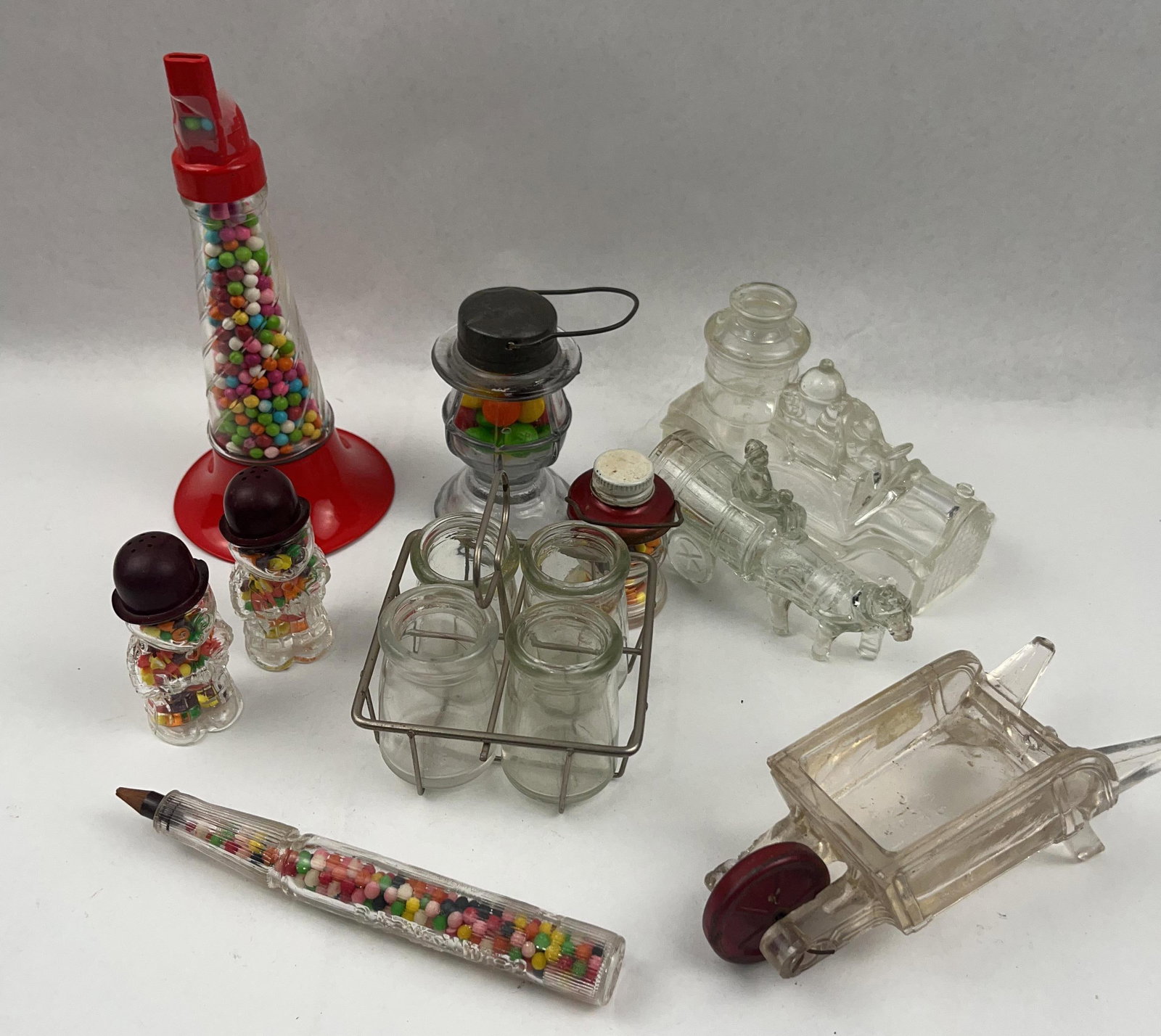 Vtg Glass Vehicle & Lantern Candy Set (1 of 6)