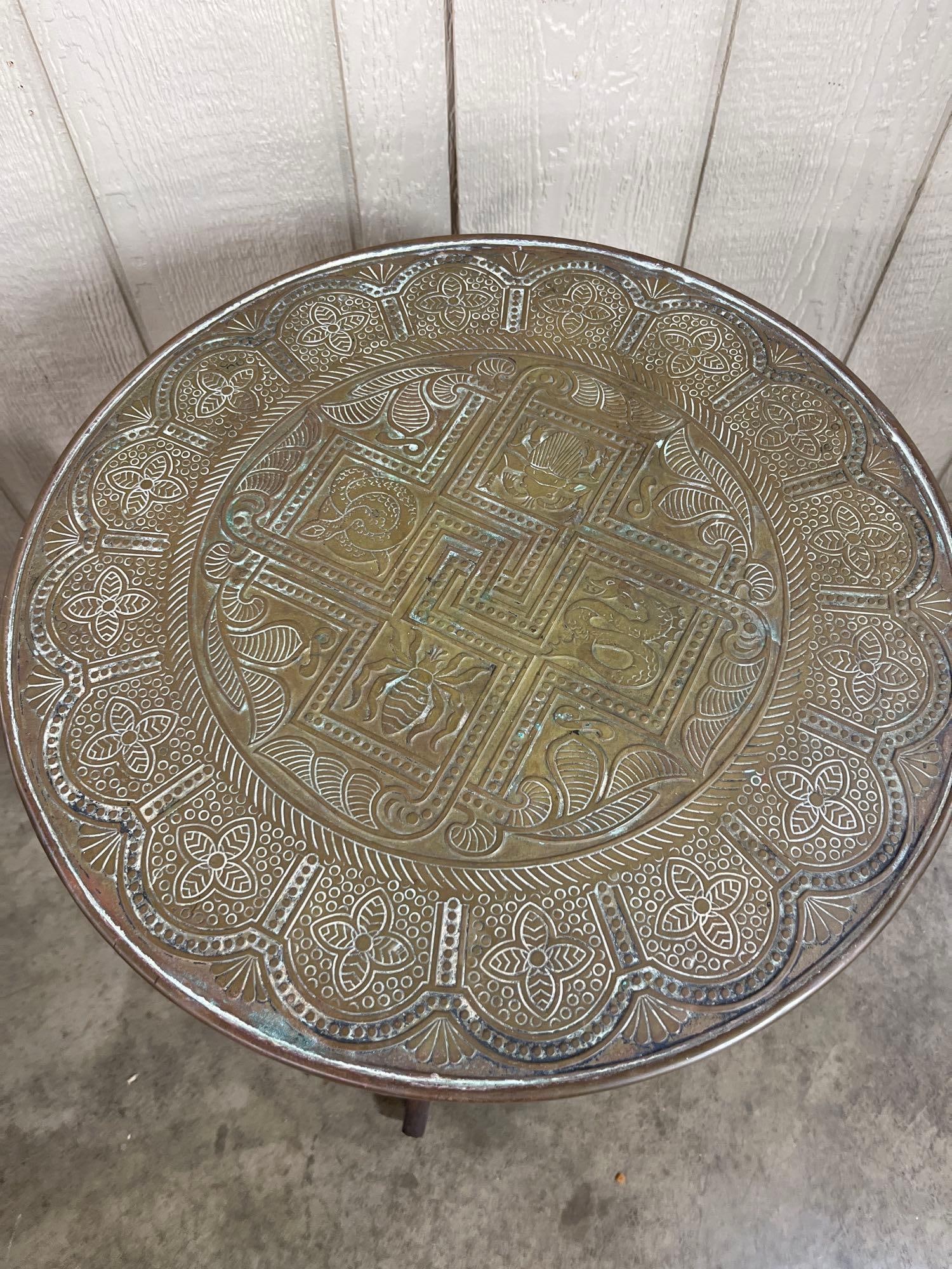 Art Deco Embossed Brass Side Table - 2