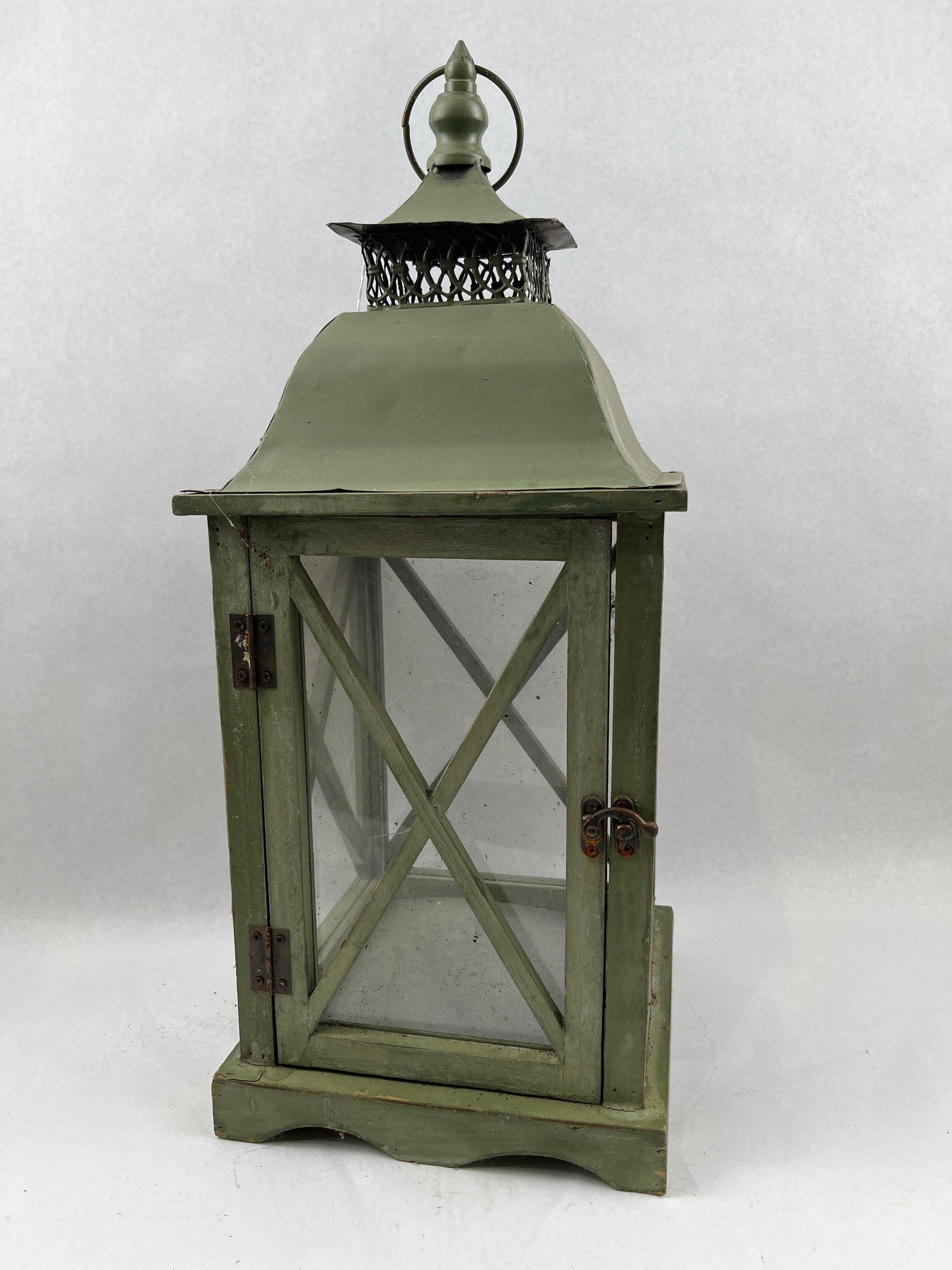 Olive Green Wood & Metal Pagoda Lantern (1 of 4)