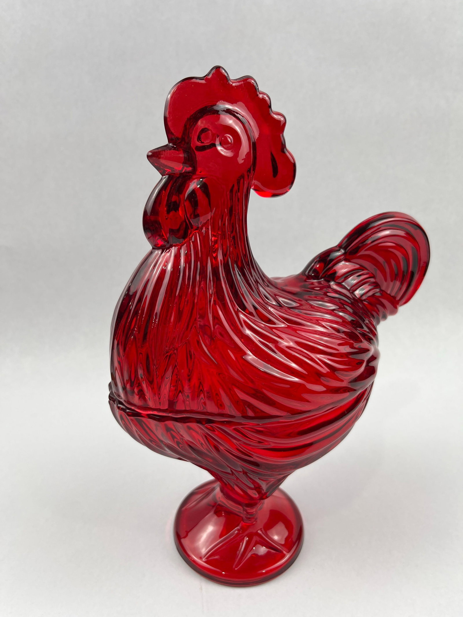 Ruby Pressed Glass Rooster Candy Dish - 2