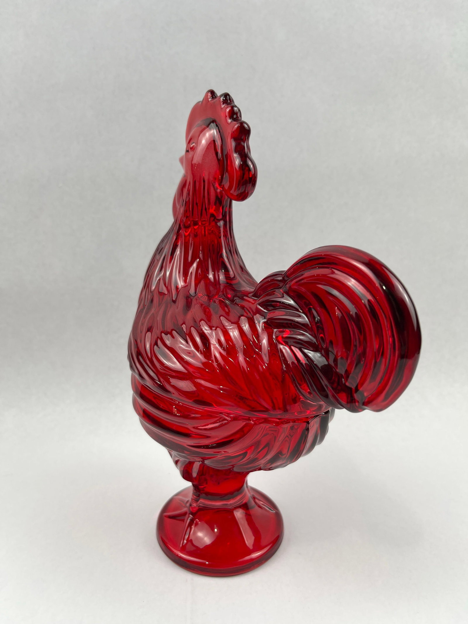 Ruby Pressed Glass Rooster Candy Dish - 3